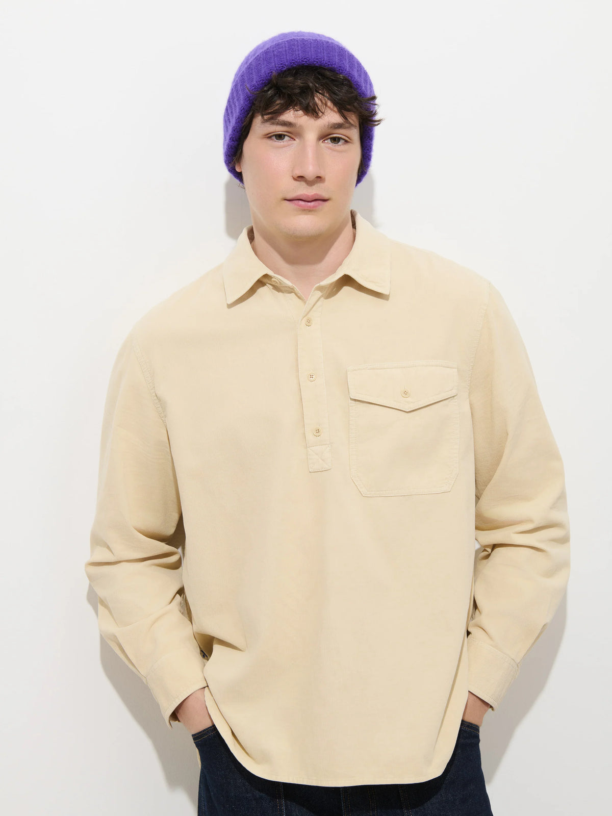 Carter Popover in Fine Wale Corduroy - Light Putty