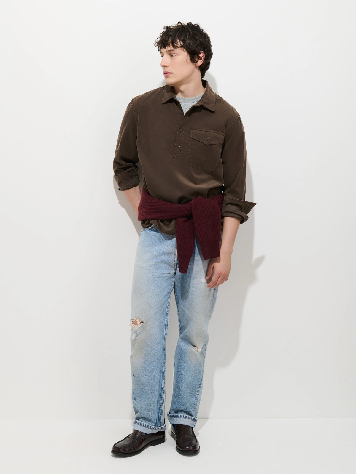 Carter Popover in Fine Wale Corduroy - Umber