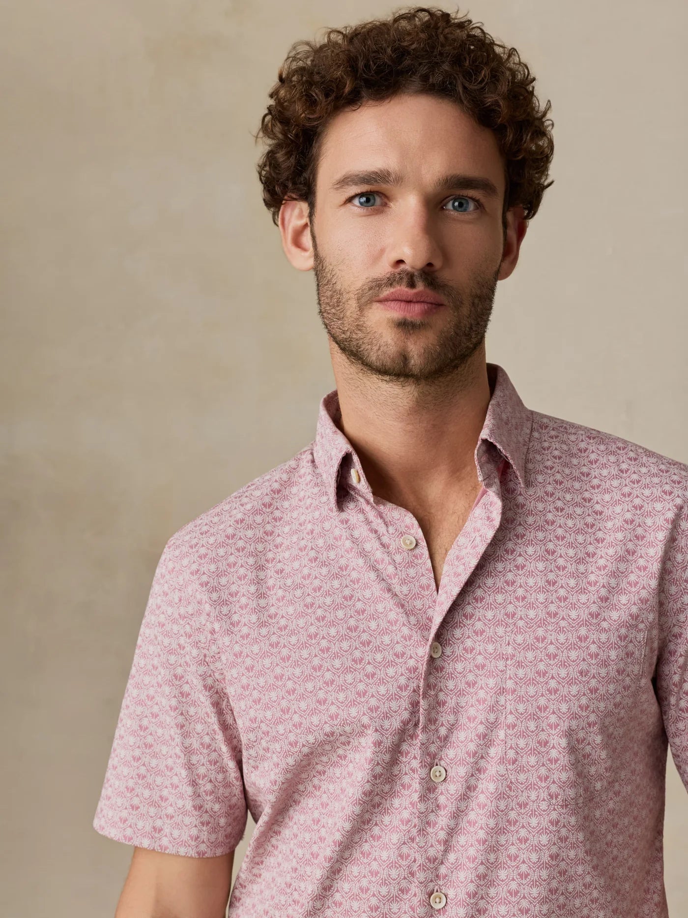 Short-Sleeve Monterey Shirt - Rose Palm Mosaic