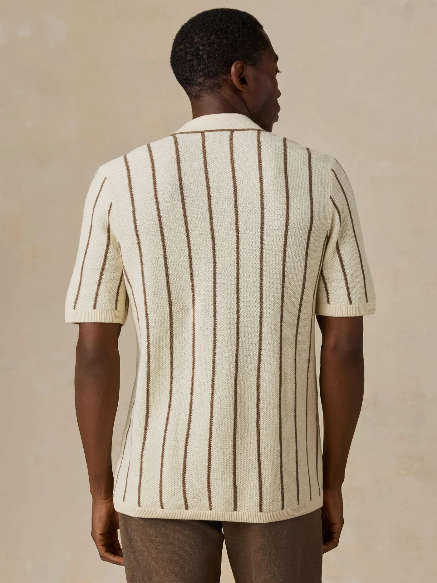 Short-Sleeve Sweater Shirt - Cream Walnut Stripe