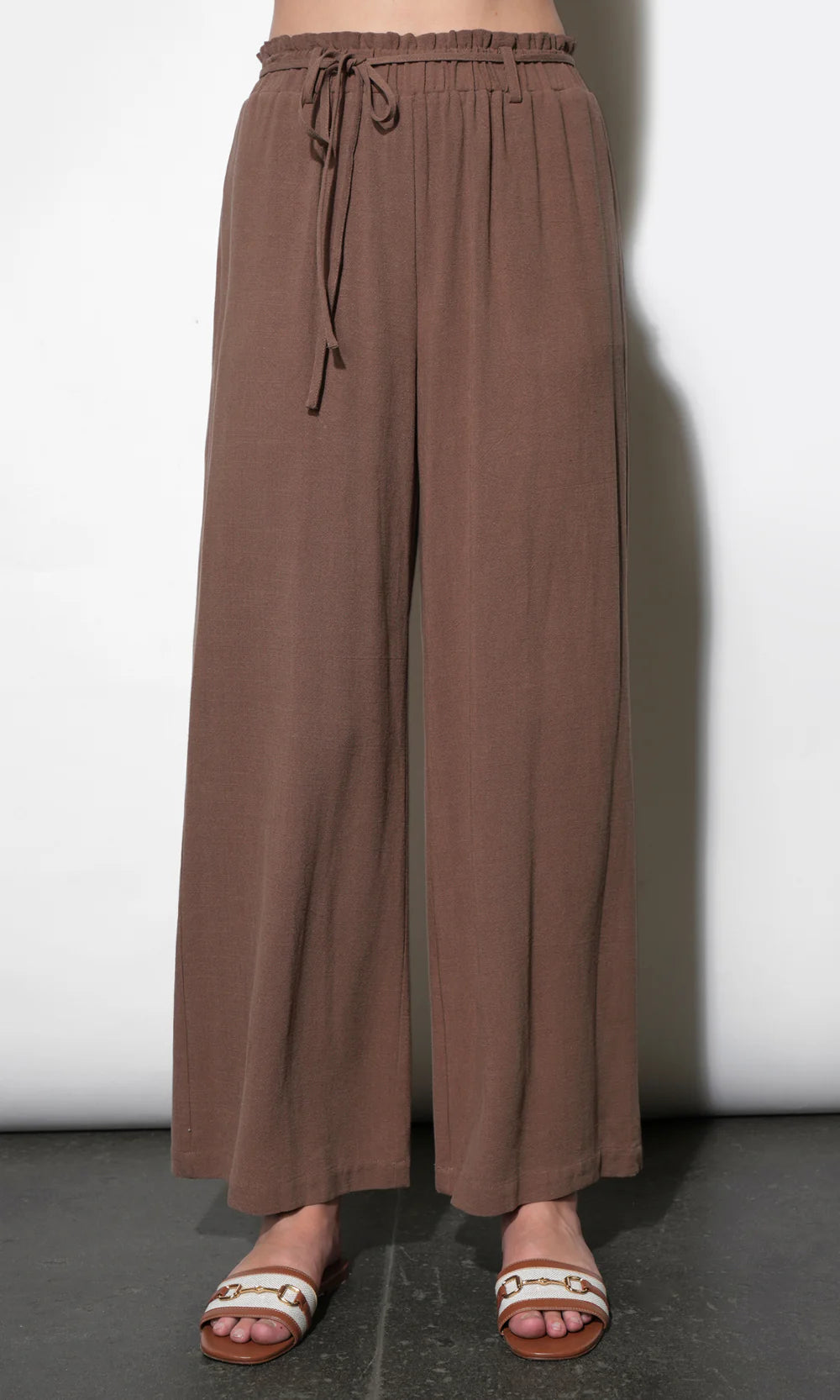 Mia Easy Wide Leg Pant with Tie Belt - Brown