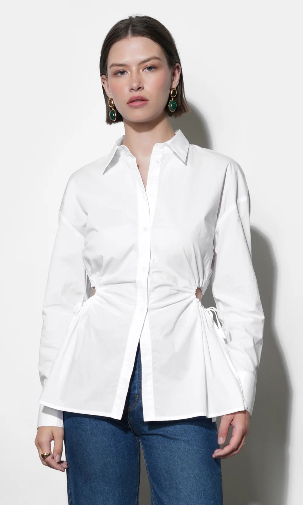 Naira Side Open Drawstring Shirt - White