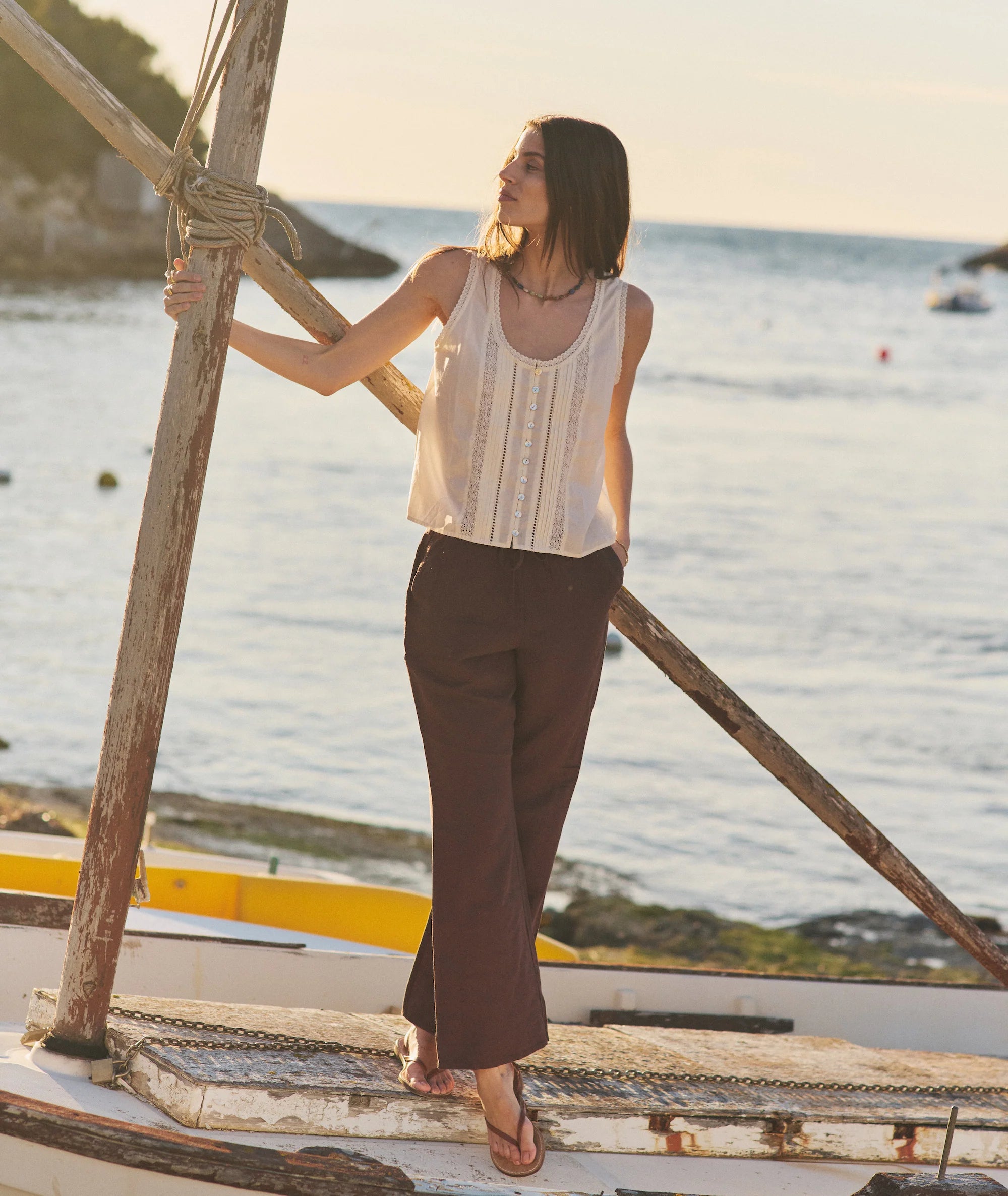 Linen Drawstring Pant - Chocolate