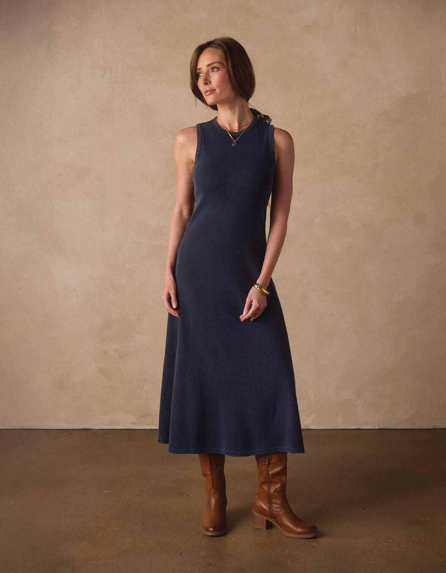 Vintage Thermal Midi Dress - Dark Indigo