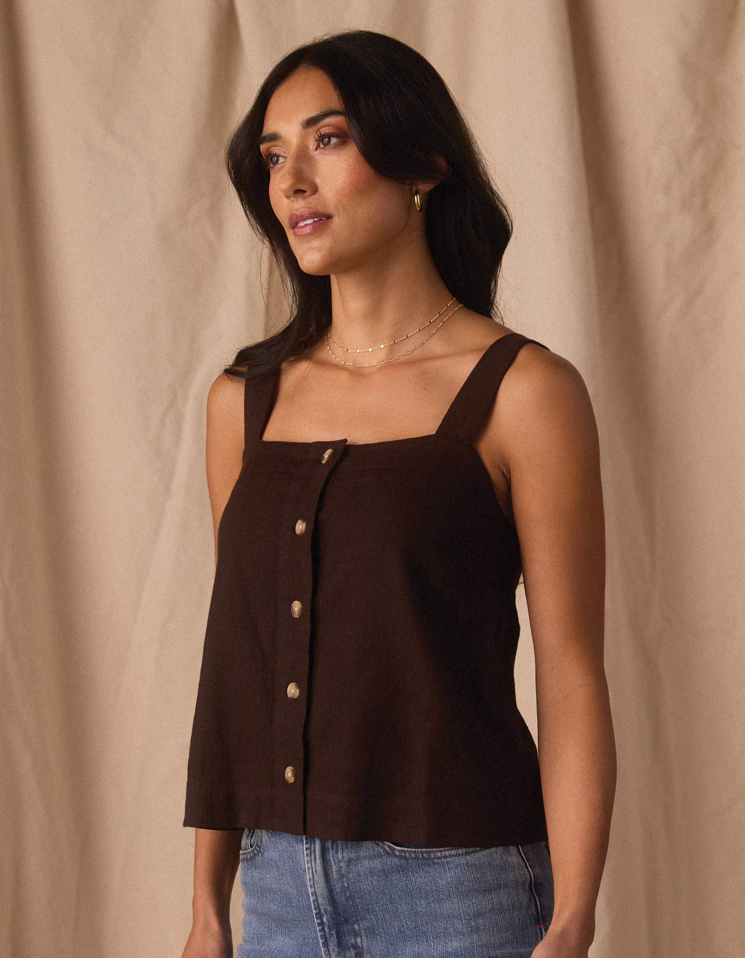 Leukos Linen-Blend Tank - Umber