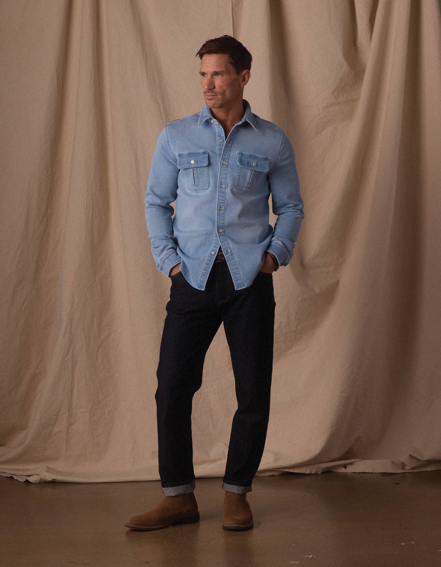 Comfort Terry Jean Shirt Jacket - Light Wash