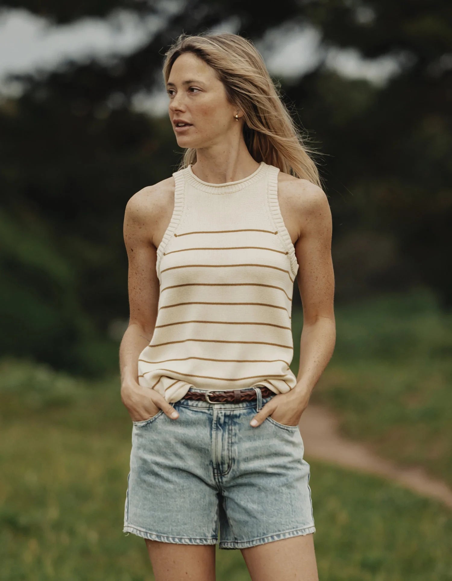 Wanderlust Hi-Neck Tank - Fennel Stripe