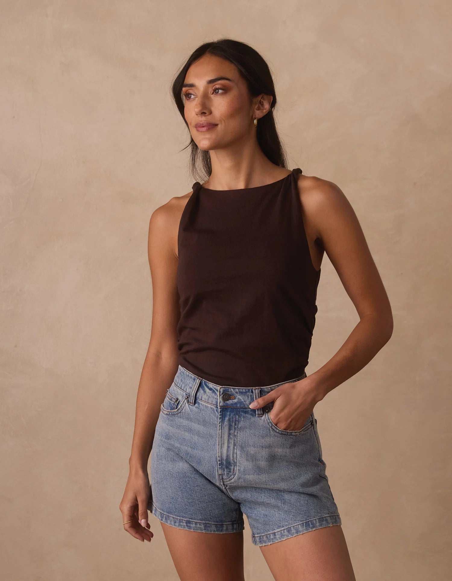 Normal Jersey Draped Tank - Umber