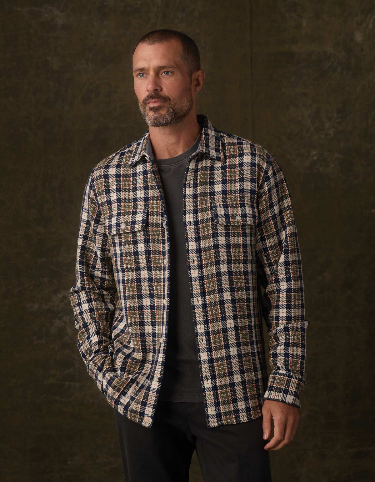 Mountain Textured Overshirt - Moss Multi