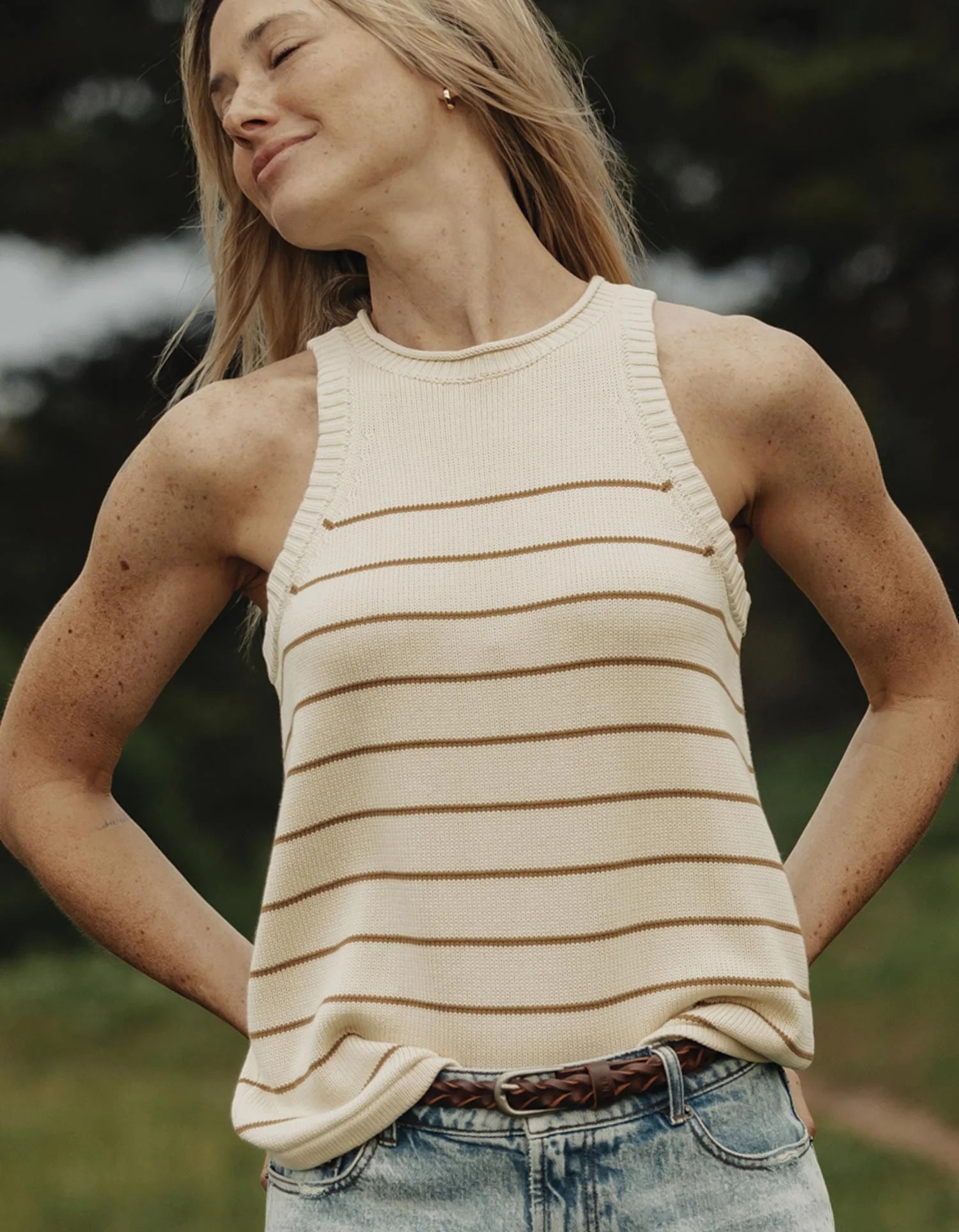 Wanderlust Hi-Neck Tank - Fennel Stripe