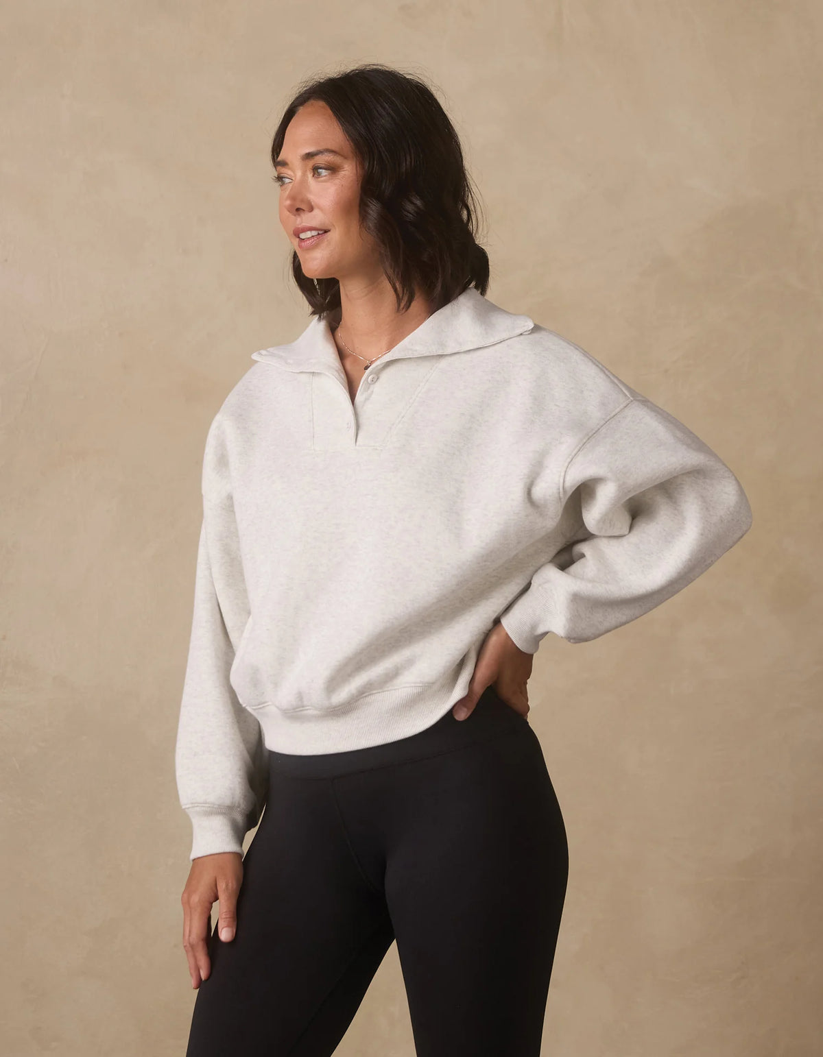 Normal Fleece Buttoned Popover - Stone
