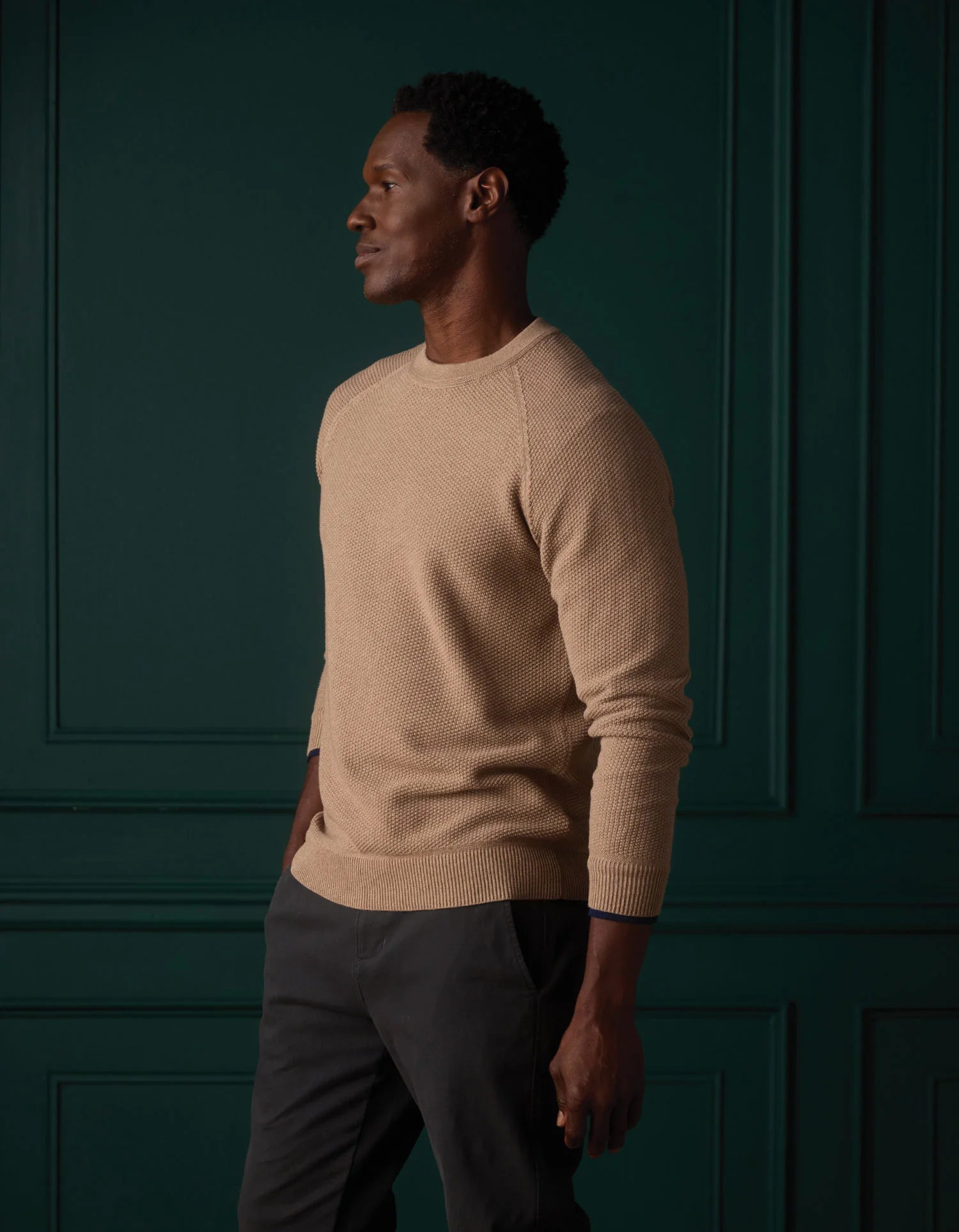 COOLMAX® Textured Crewneck Sweater in Dark Taupe