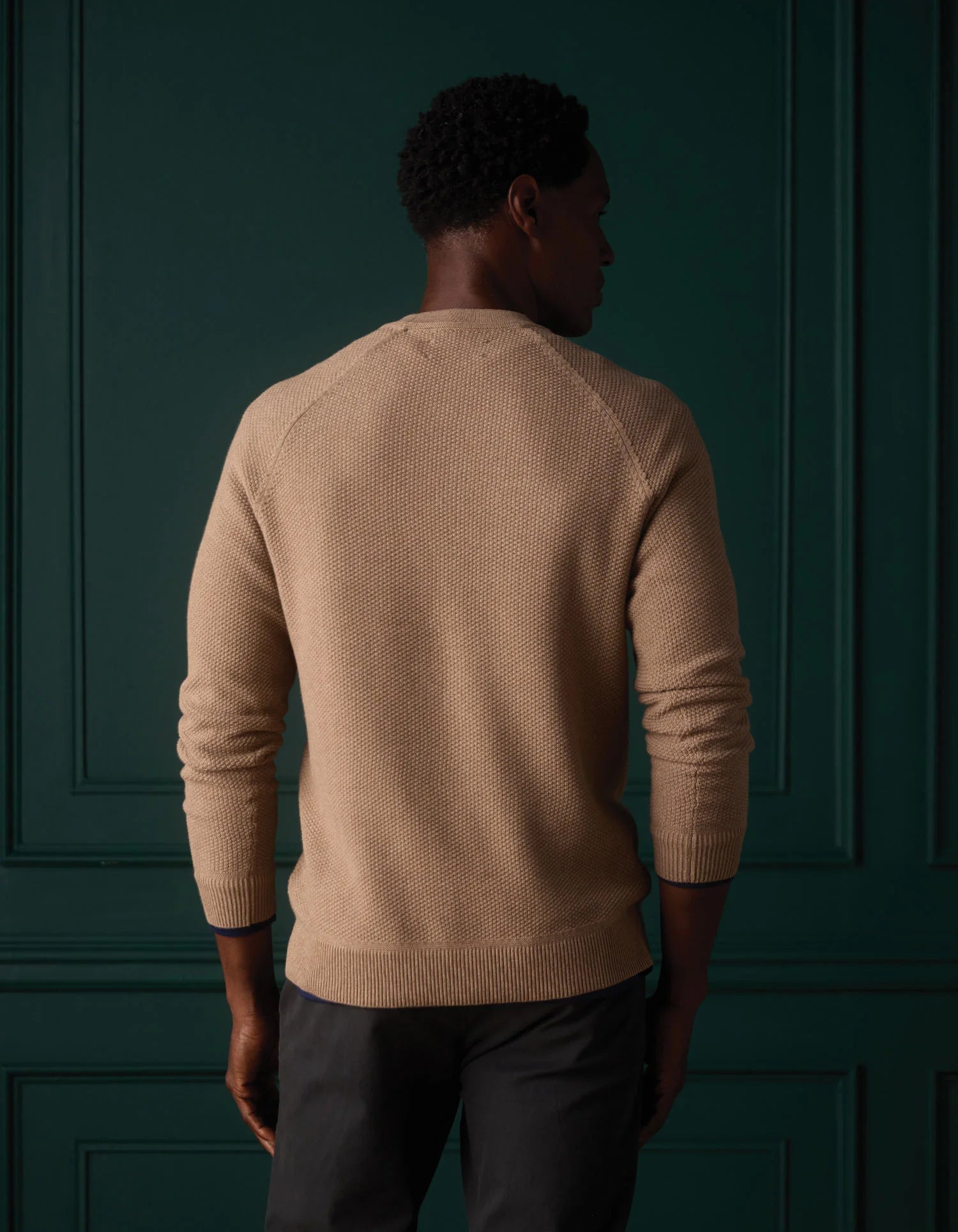 COOLMAX® Textured Crewneck Sweater in Dark Taupe