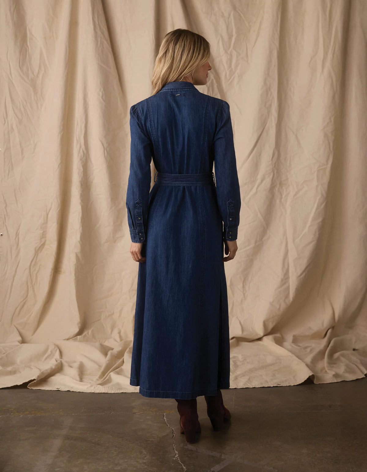Cotton Denim Shirt Dress - Dark Wash