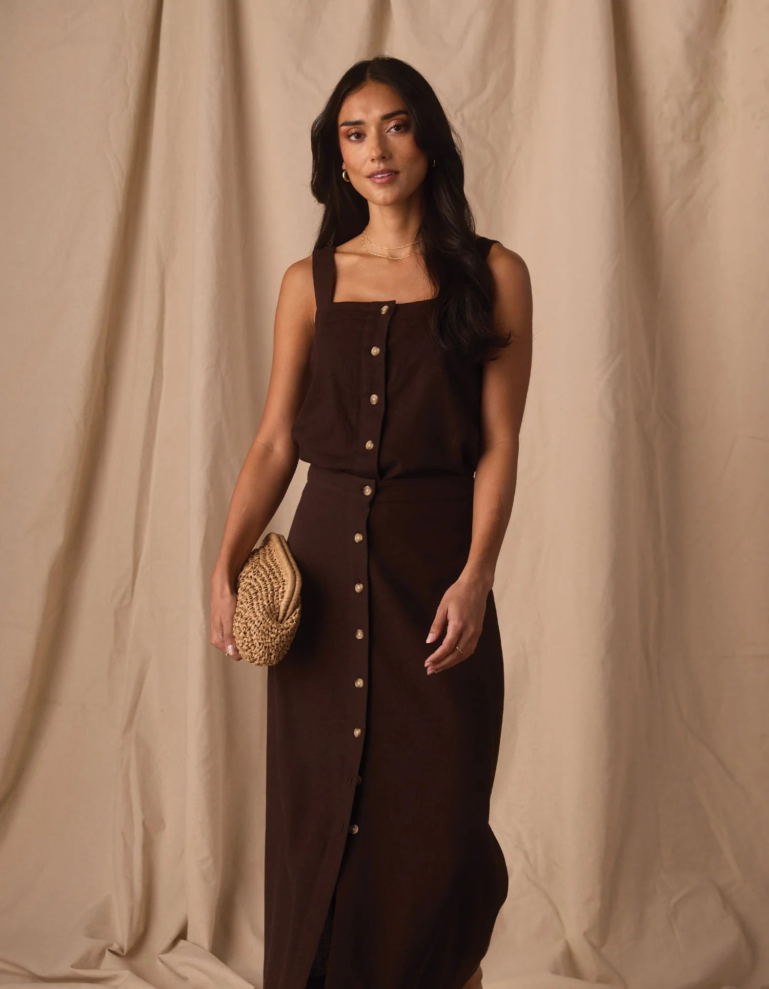 Leukos Linen-Blend Tank - Umber