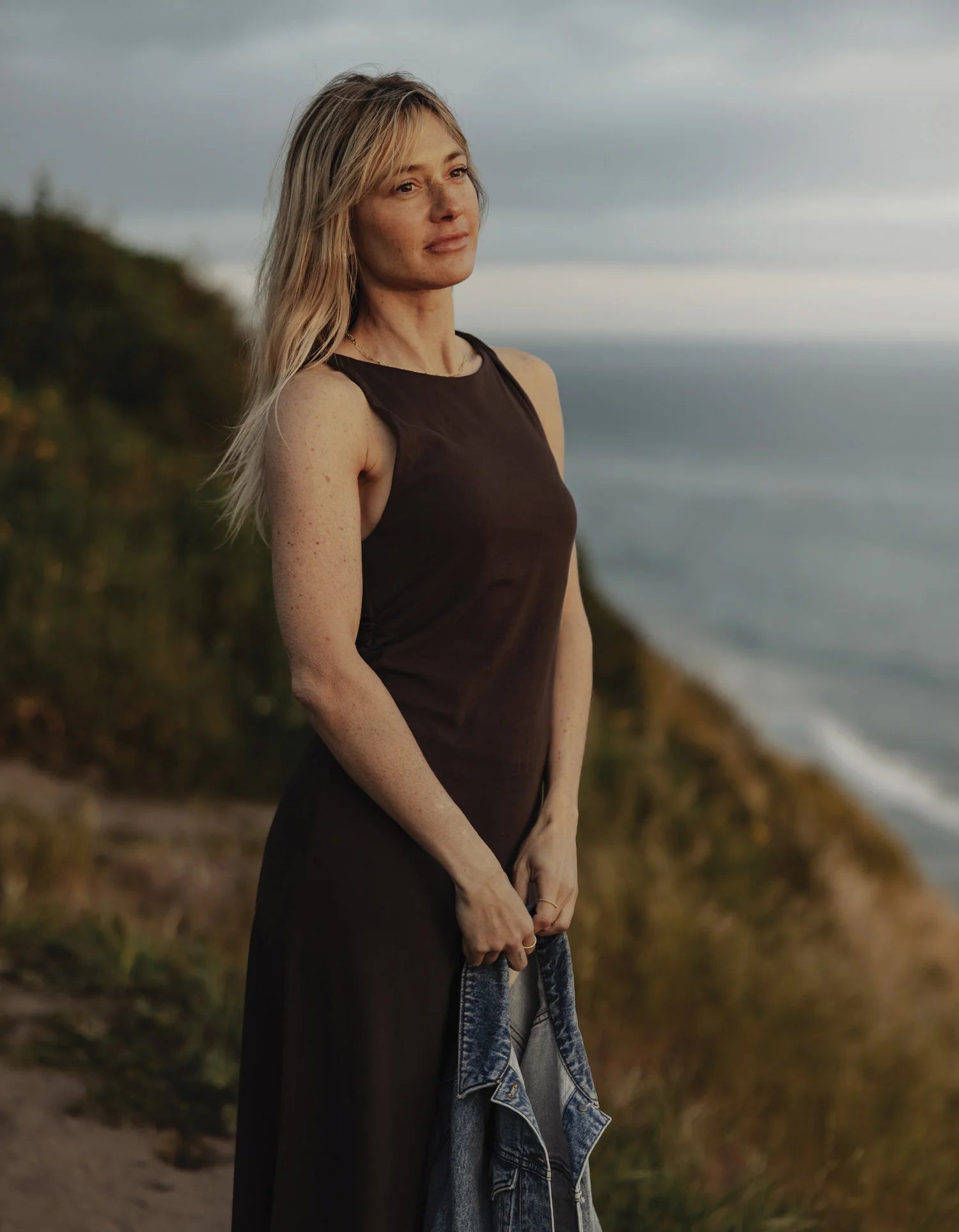 Normal Jersey Draped Midi Dress - Umber