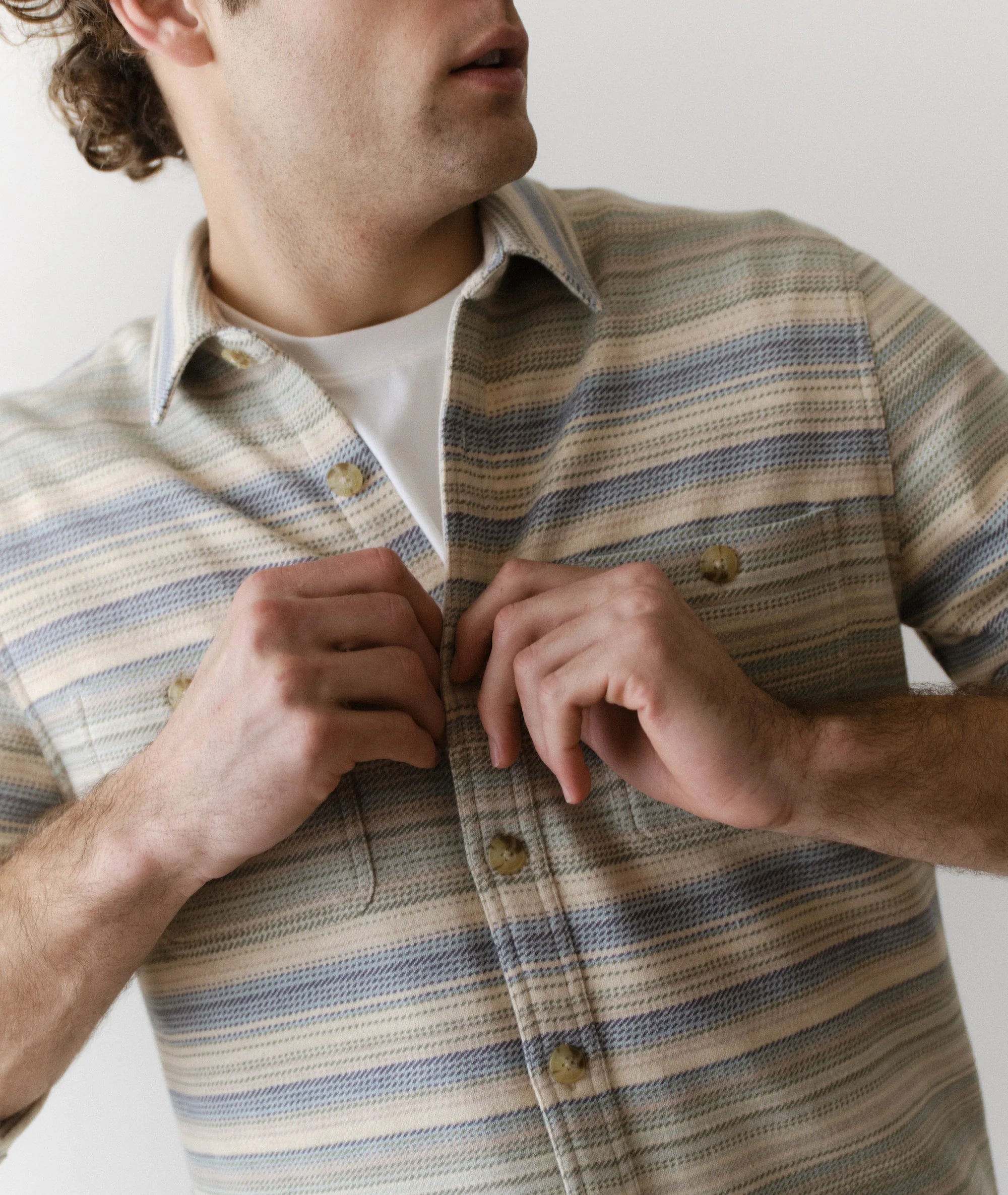 Pacifica Stretch Twill Overshirt - Blue/Green Baja Stripe