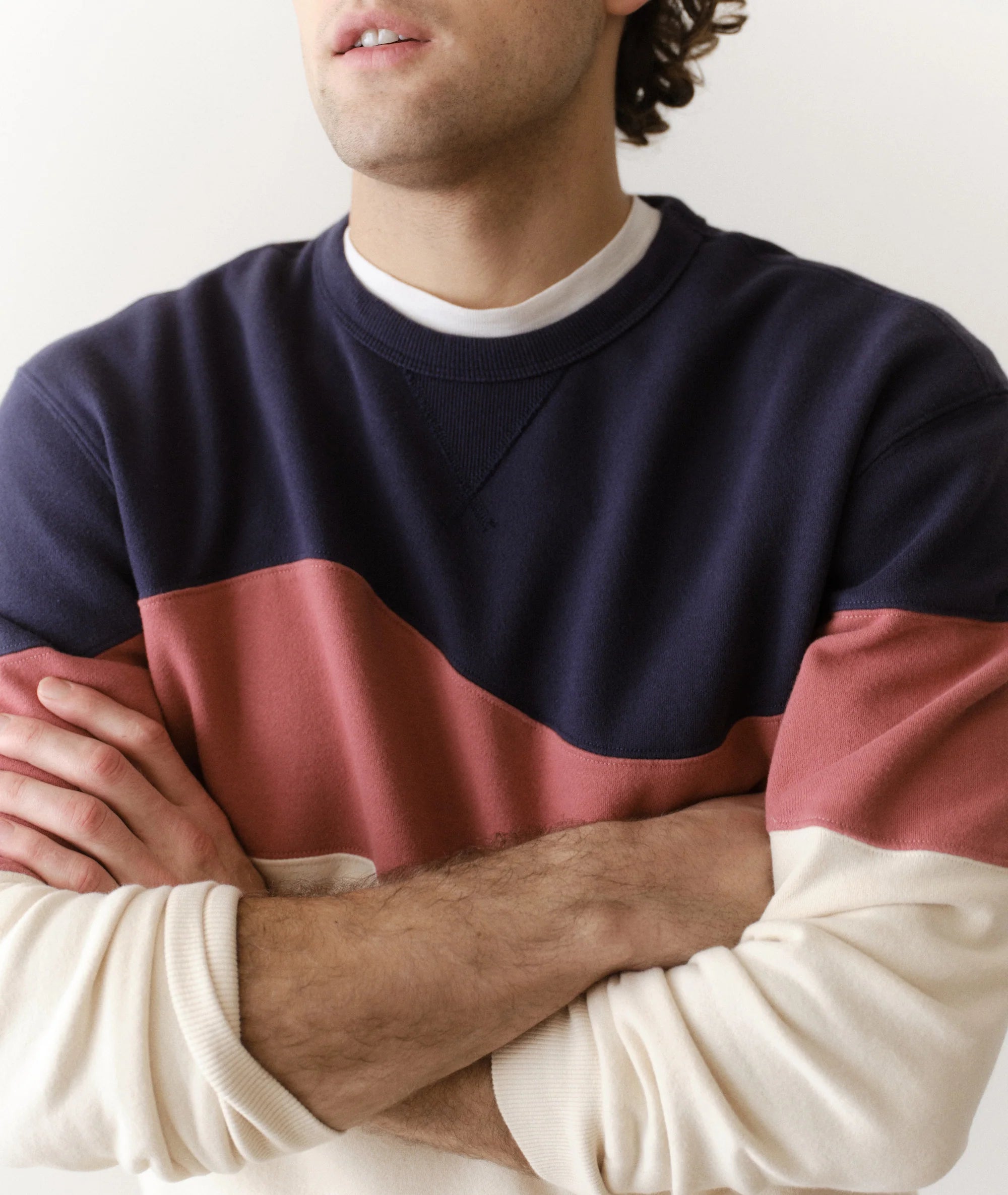 Relaxed Cloud 9 Fleece Crewneck - Withered Rose Colorblock