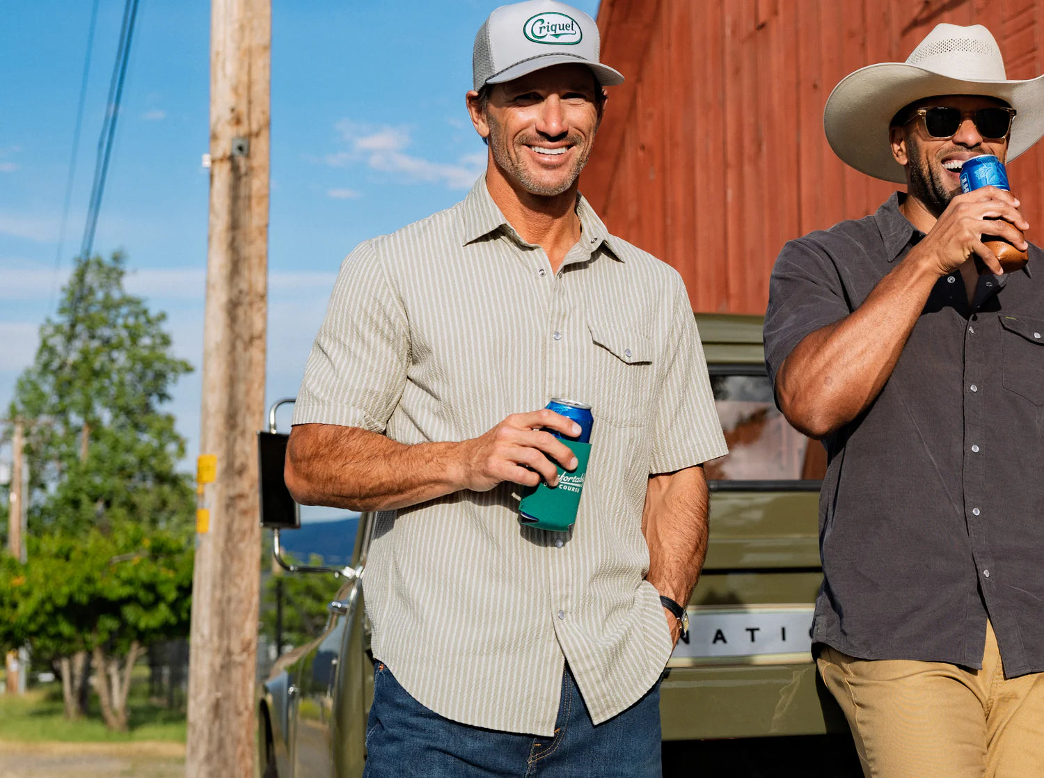 Short Sleeve Performance Pearl Snap - Stone Seersucker