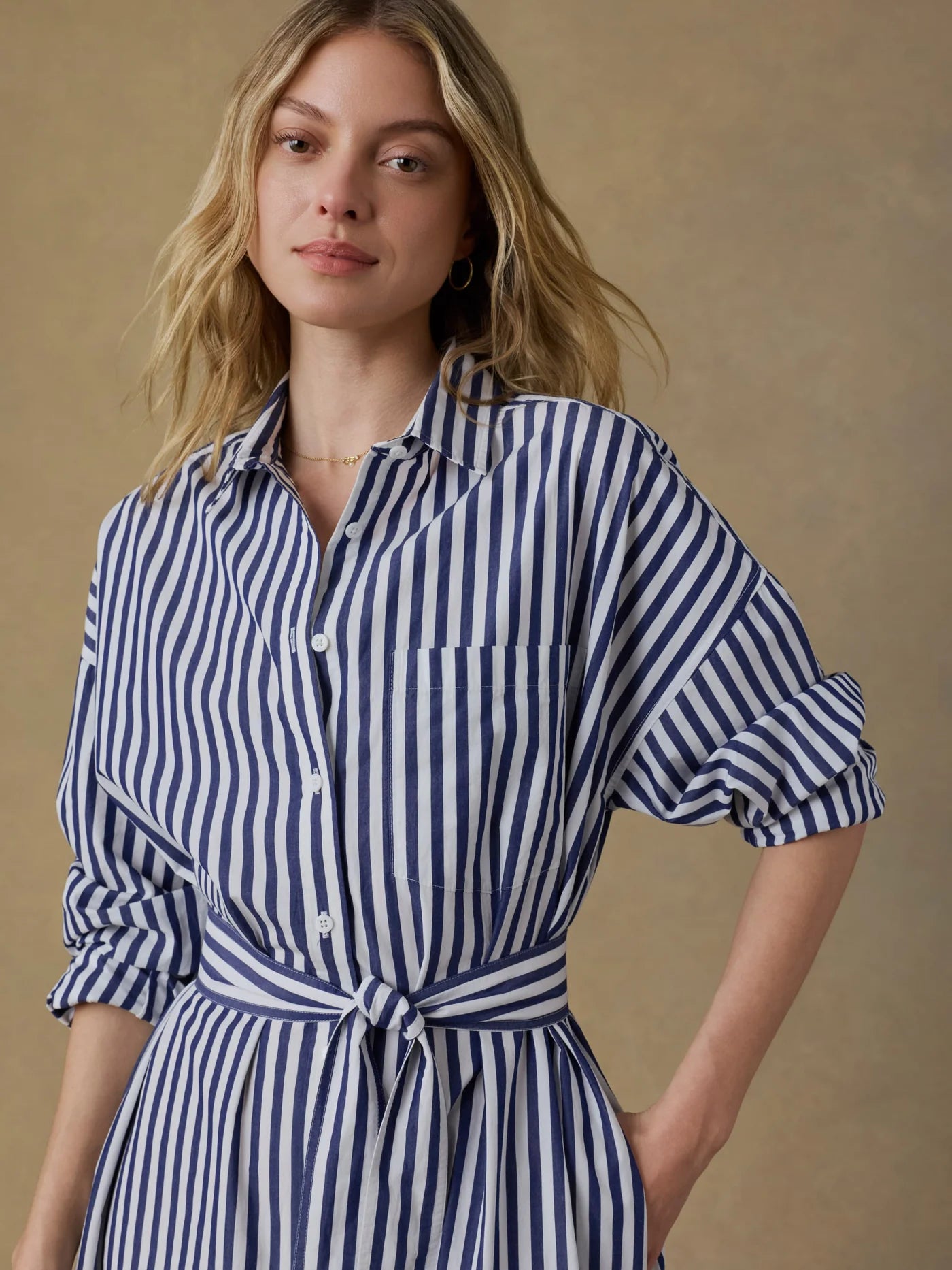 Coastal Poplin Rio Shirtdress - Seaside Stripe