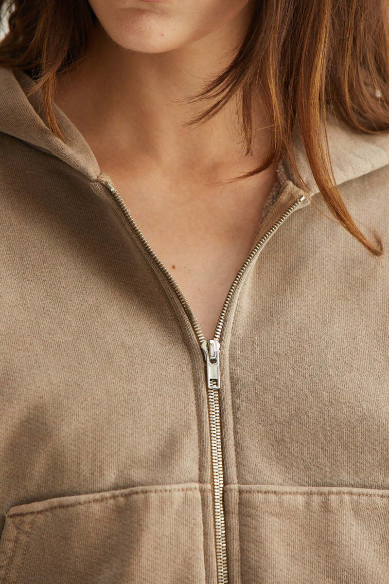 Rosie Cropped Zip Hoodie - Vintage Mushroom