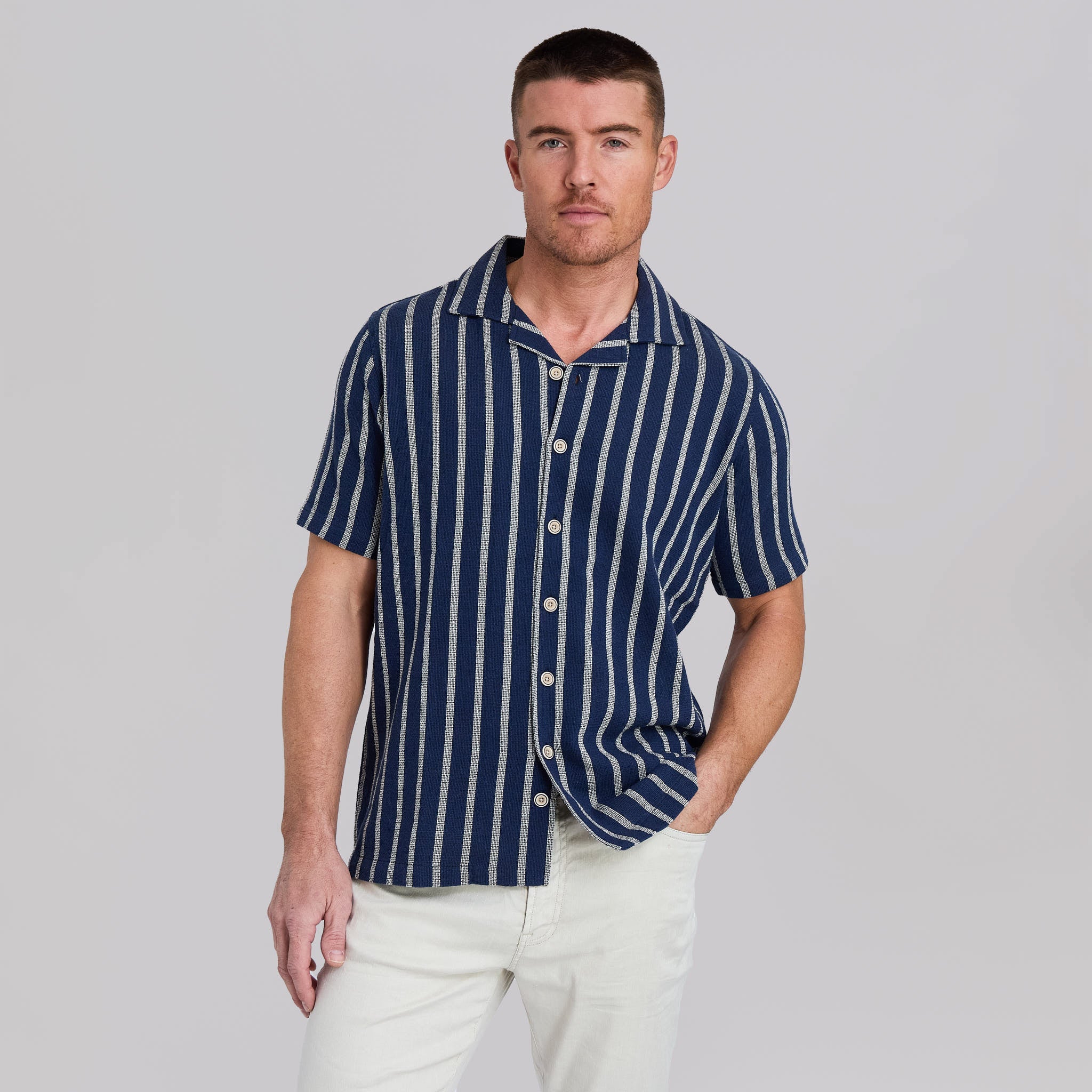 The Capri Striped Cabana Shirt - Navy Stripe