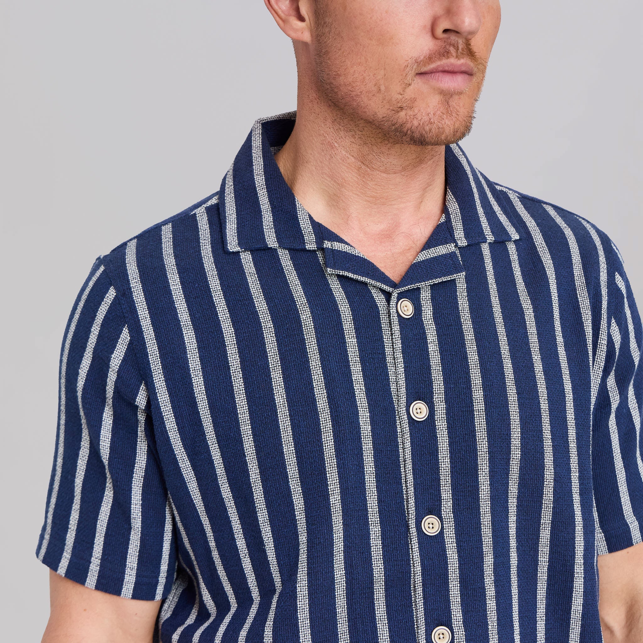 The Capri Striped Cabana Shirt - Navy Stripe