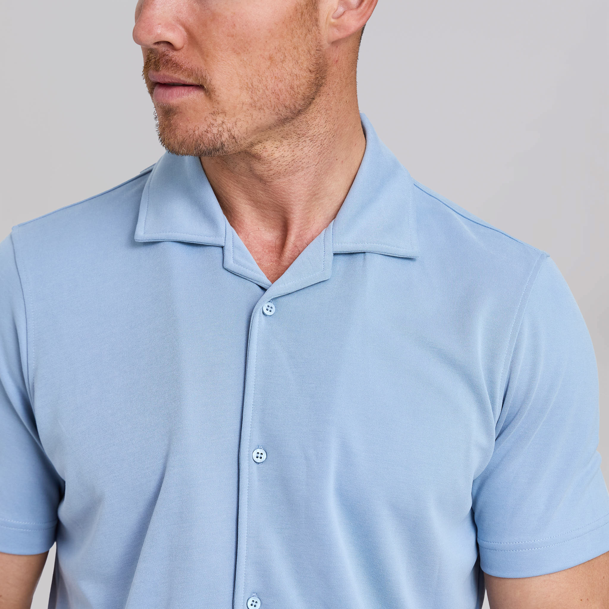 The Brody - Double Knit SS Cabana Shirt - Sky Blue