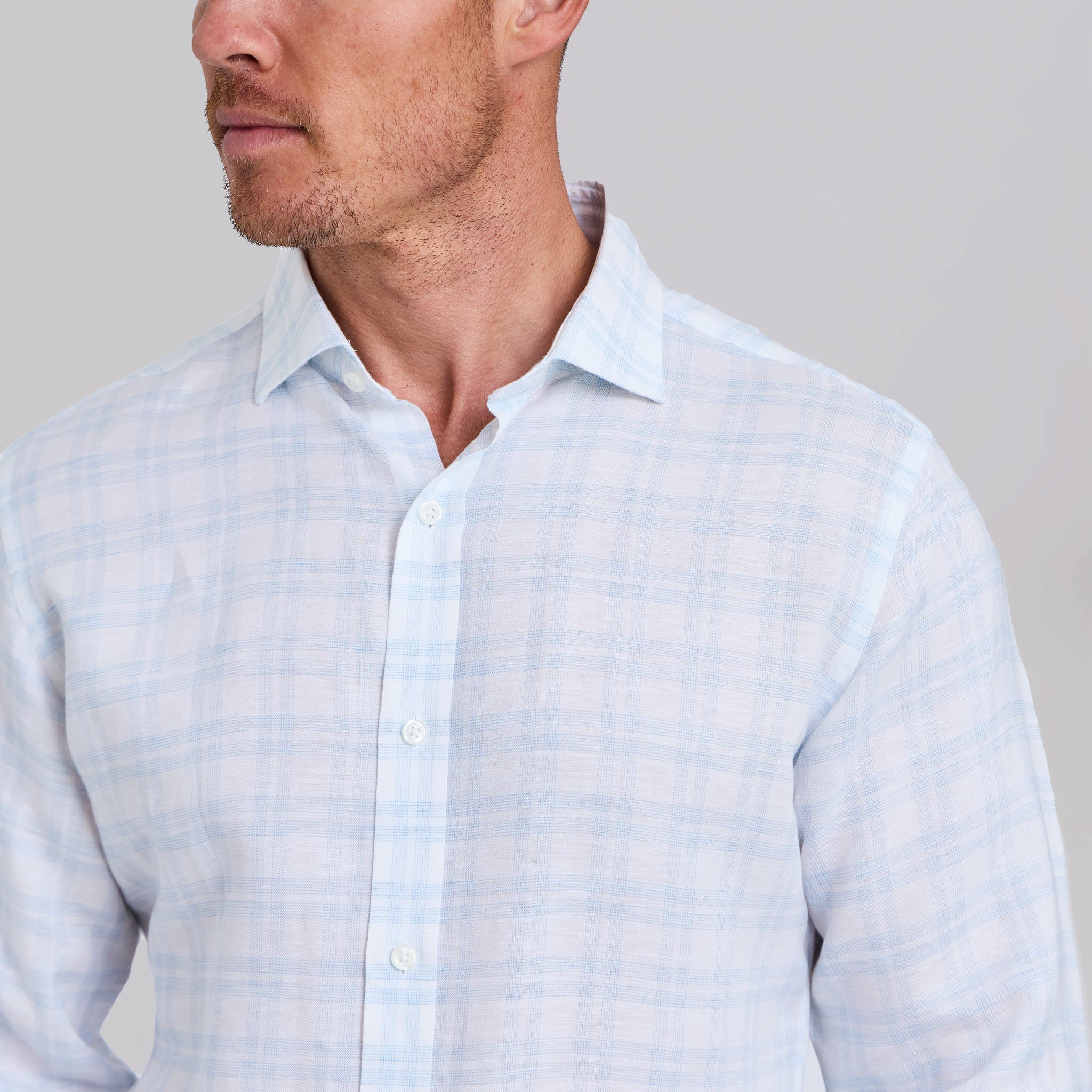 The Phoenix - Stretch Linen Sport Shirt - White/Teal Box Plaid
