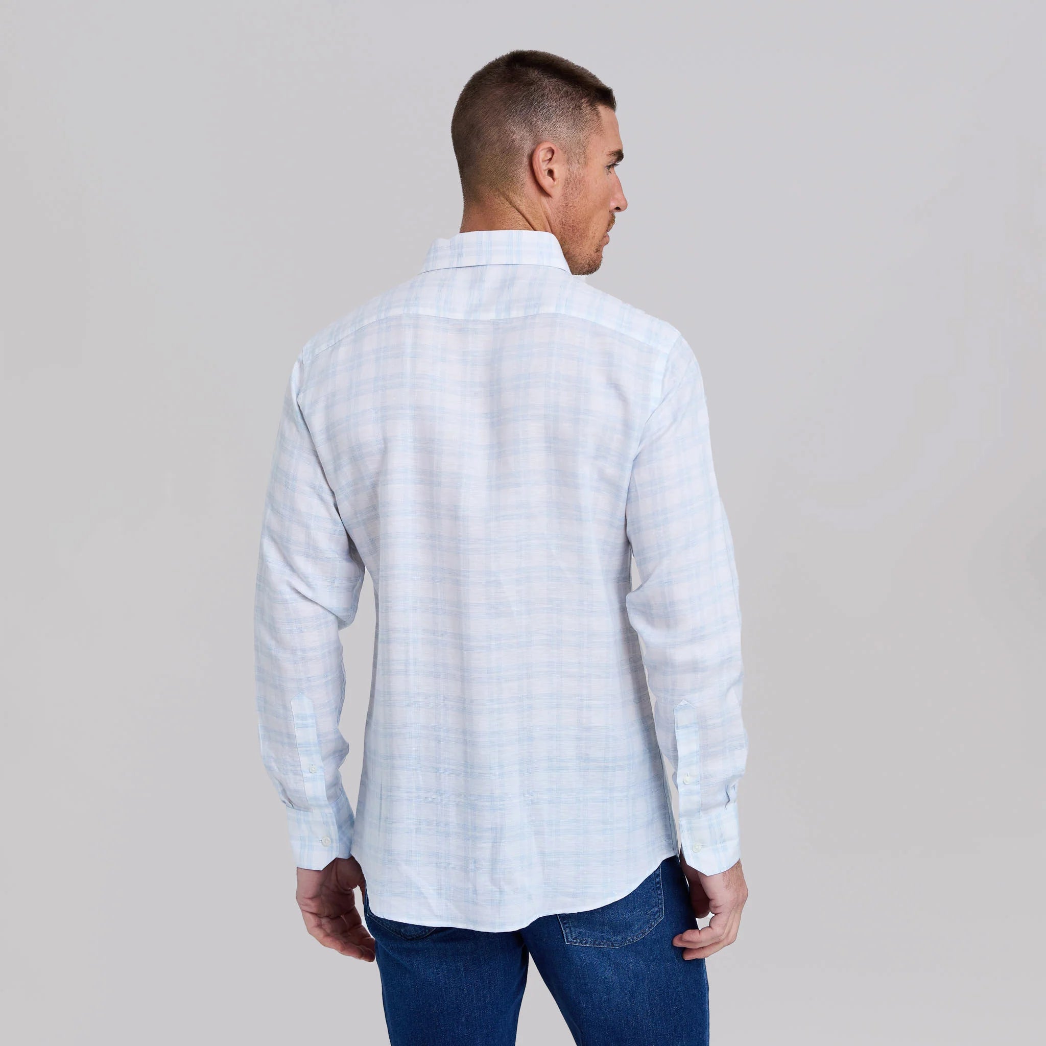 The Phoenix - Stretch Linen Sport Shirt - White/Teal Box Plaid