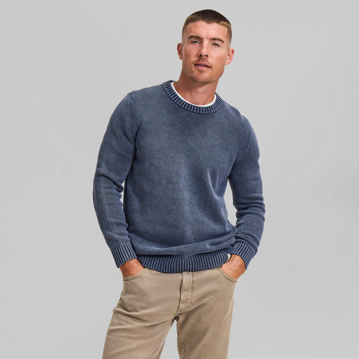 The Arthur - Acid Wash Crew Neck Sweater - Blue Denim