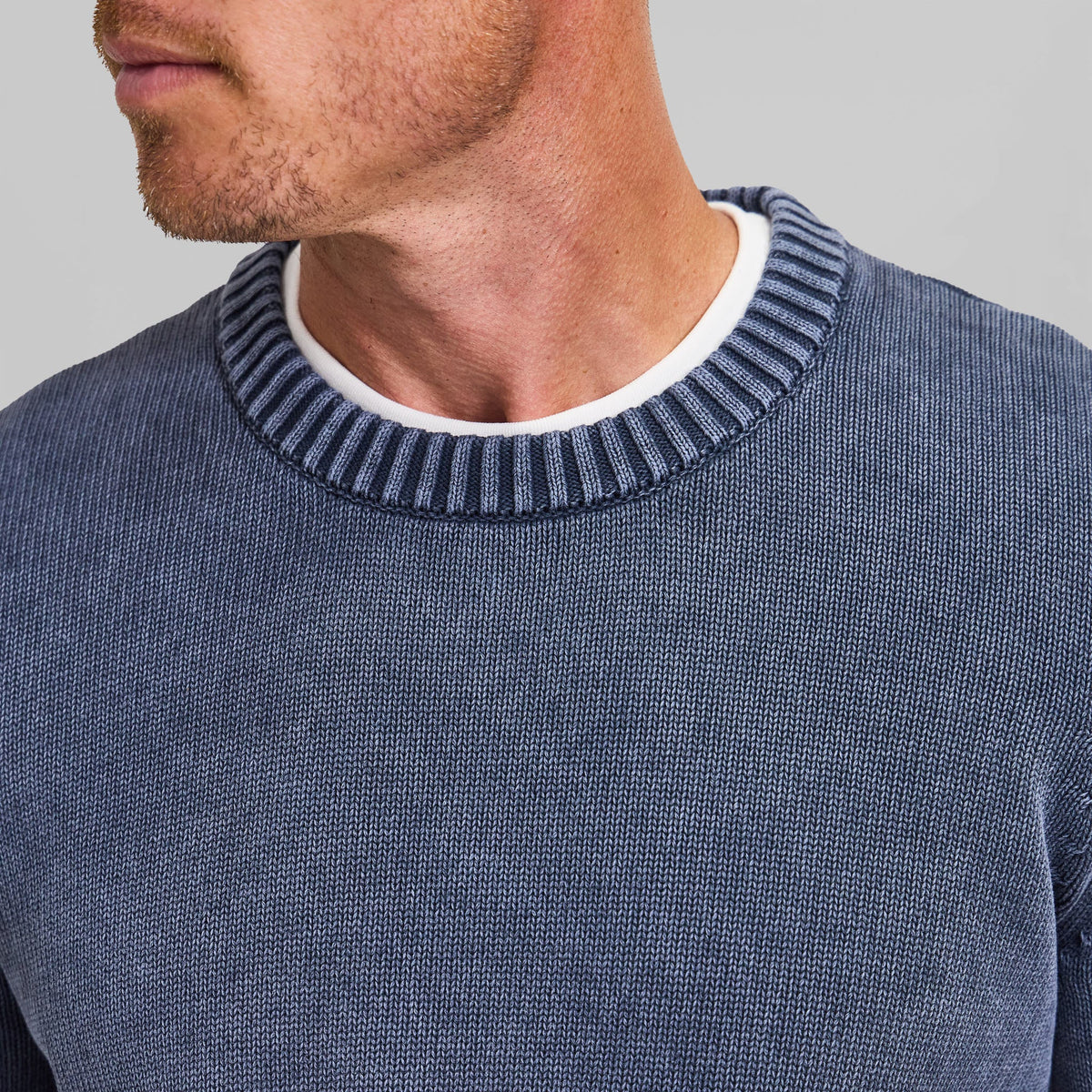 The Arthur - Acid Wash Crew Neck Sweater - Blue Denim