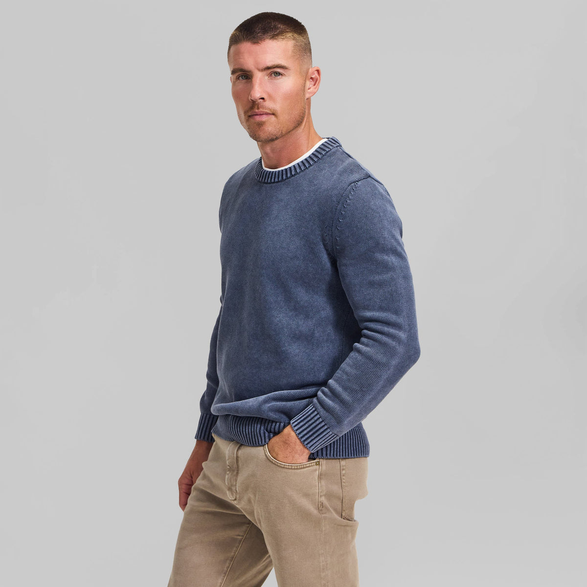 The Arthur - Acid Wash Crew Neck Sweater - Blue Denim