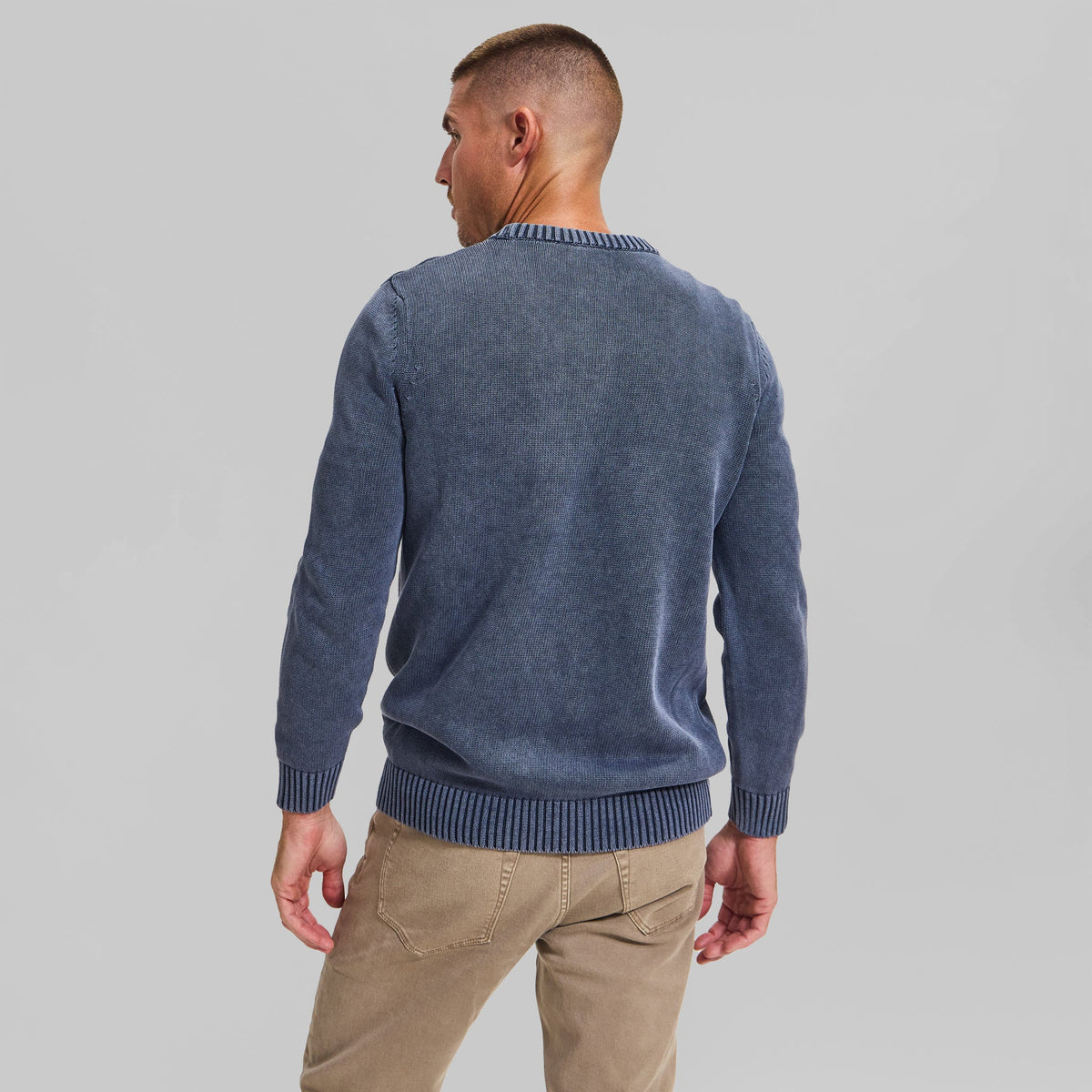 The Arthur - Acid Wash Crew Neck Sweater - Blue Denim