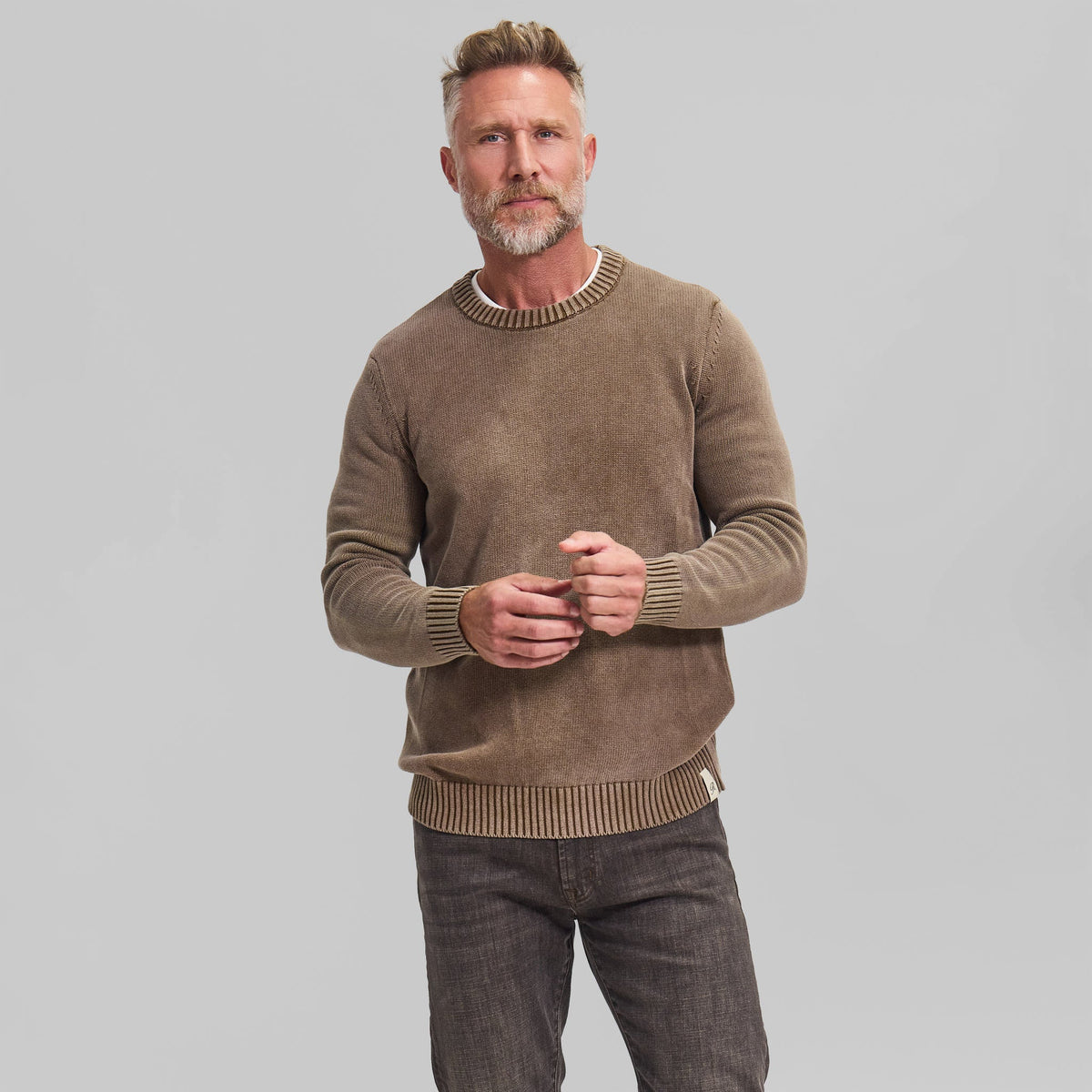 The Arthur - Acid Wash Crew Neck Sweater - Cafe