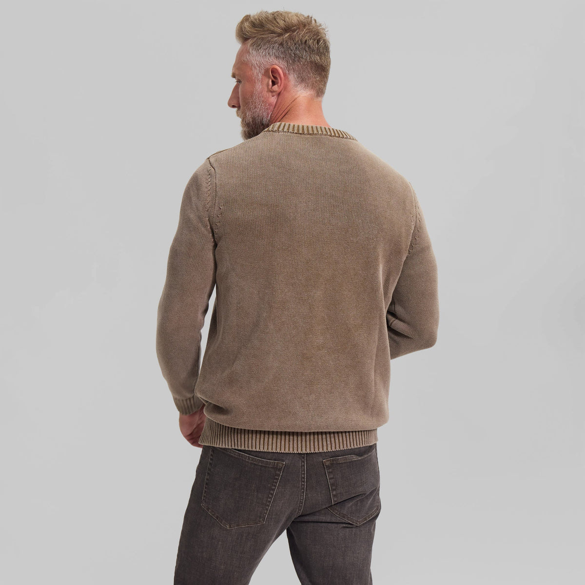 The Arthur - Acid Wash Crew Neck Sweater - Cafe