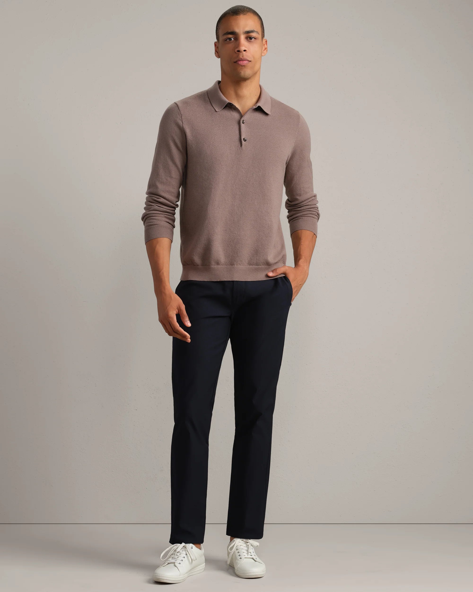 Resolve Pique Long Sleeve Sweater Polo - Foggy Taupe