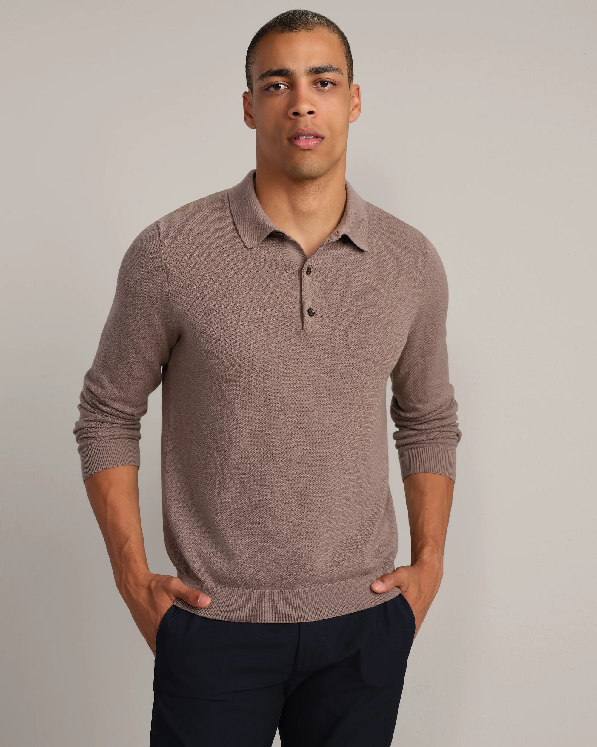 Resolve Pique Long Sleeve Sweater Polo - Foggy Taupe