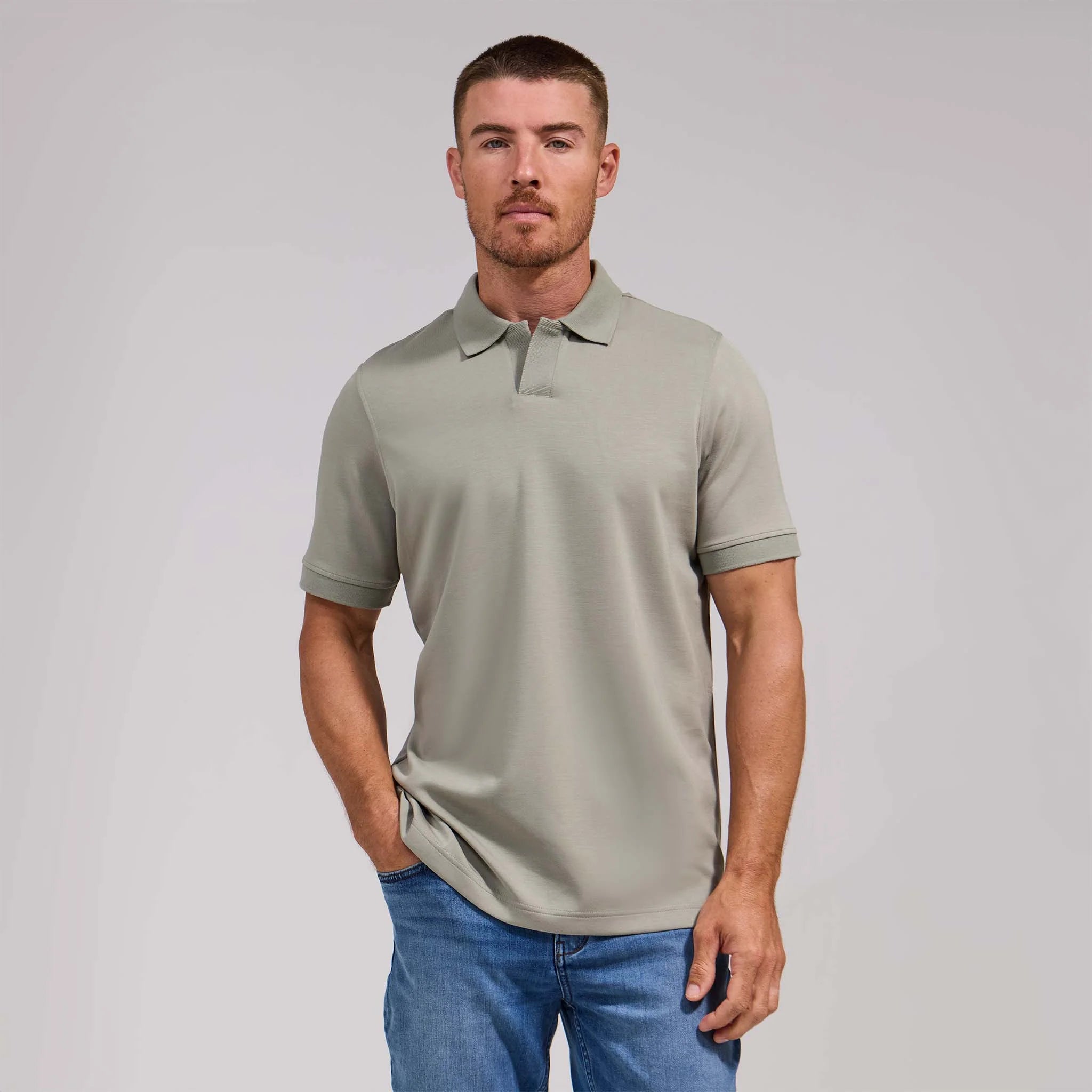 The Yates - Sand Washed Double Knit SS Polo - Olivine