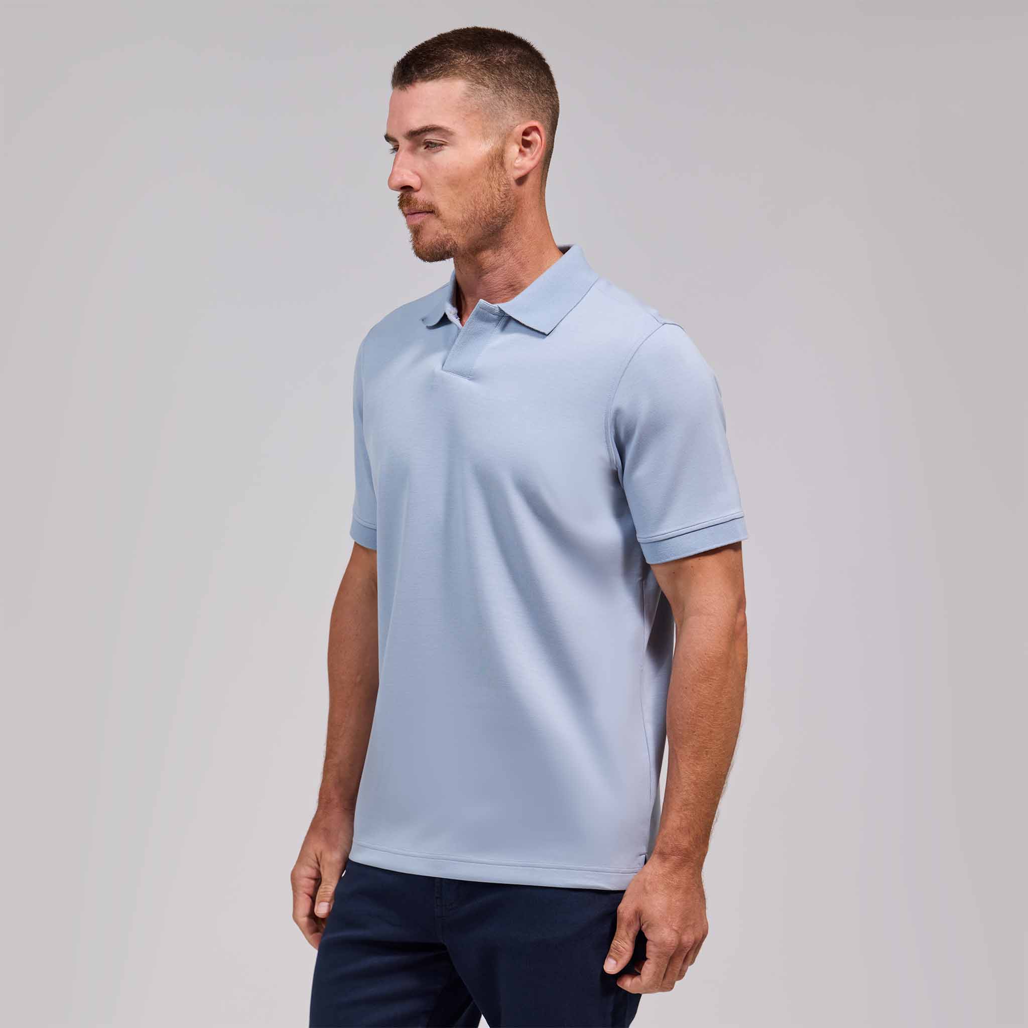 The Yates - Sand Washed Double Knit SS Polo - Sky Blue