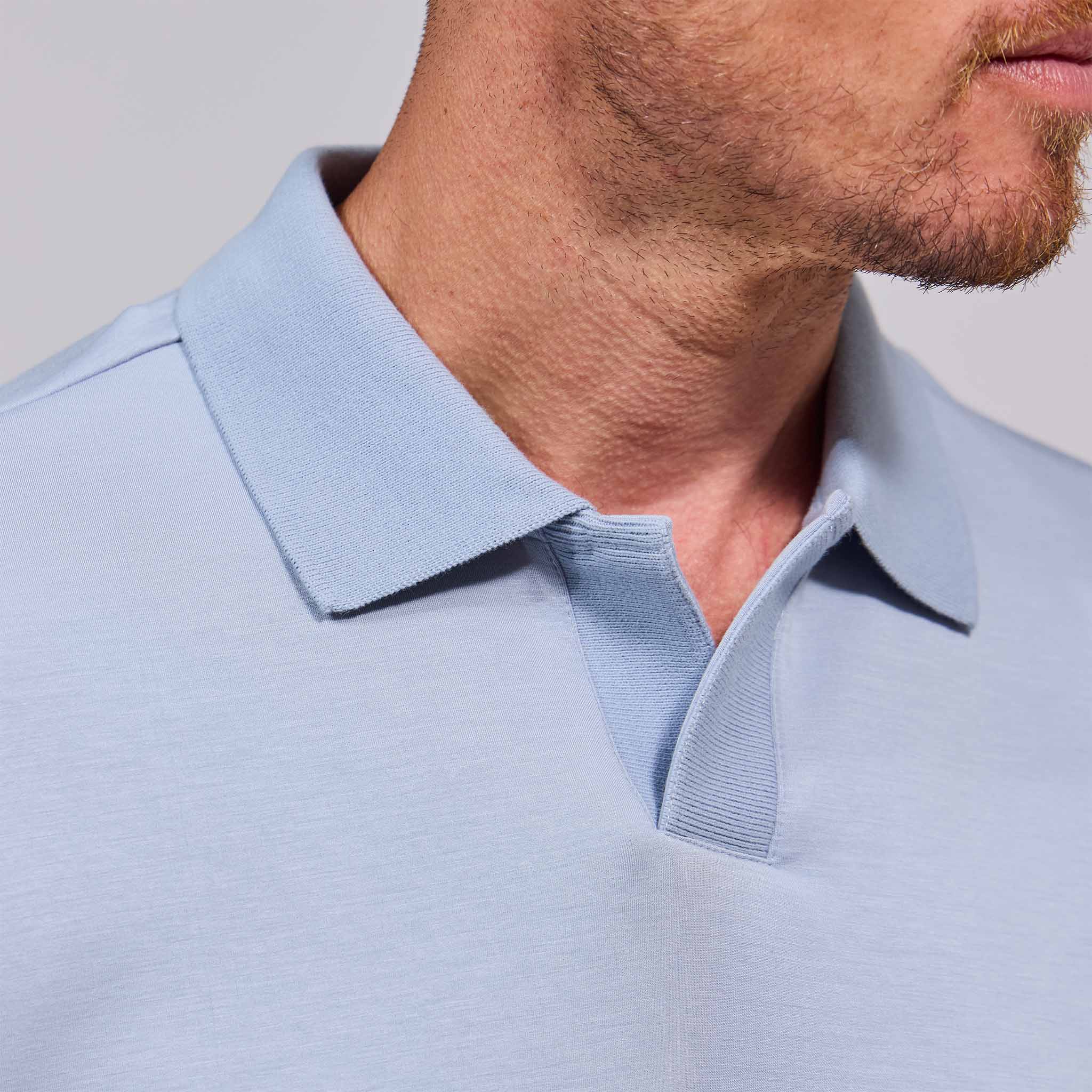 The Yates - Sand Washed Double Knit SS Polo - Sky Blue