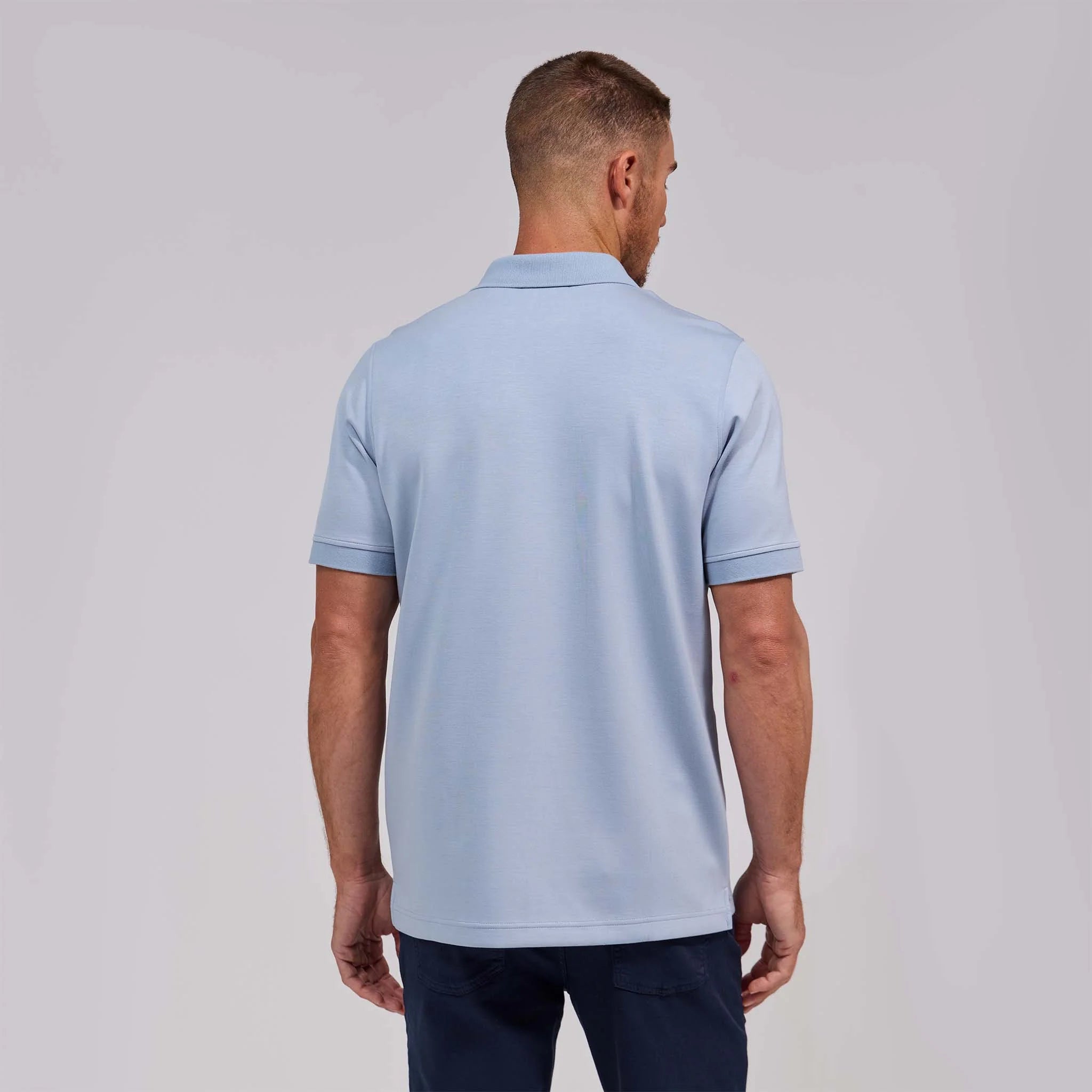 The Yates - Sand Washed Double Knit SS Polo - Sky Blue