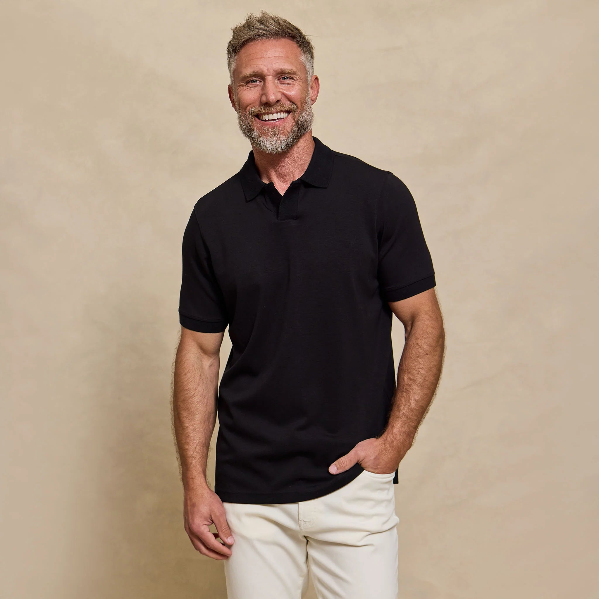 The Yates - Sand Washed Double Knit SS Polo - Black