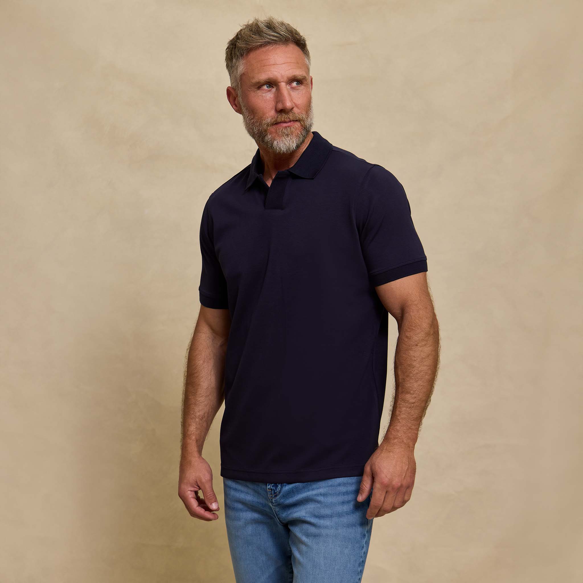 The Yates - Sand Washed Double Knit SS Polo - Navy