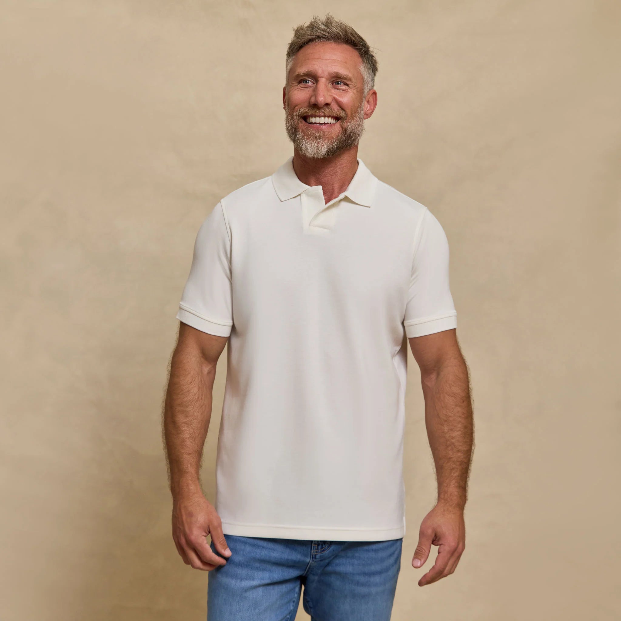 The Yates - Sand Washed Double Knit SS Polo - White