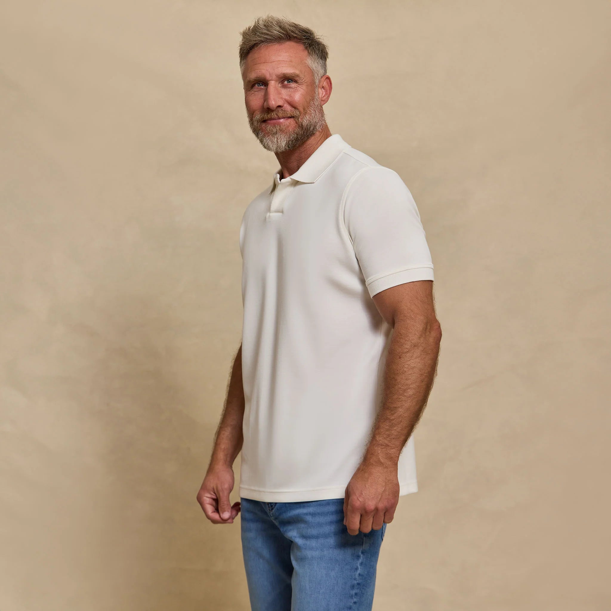 The Yates - Sand Washed Double Knit SS Polo - White