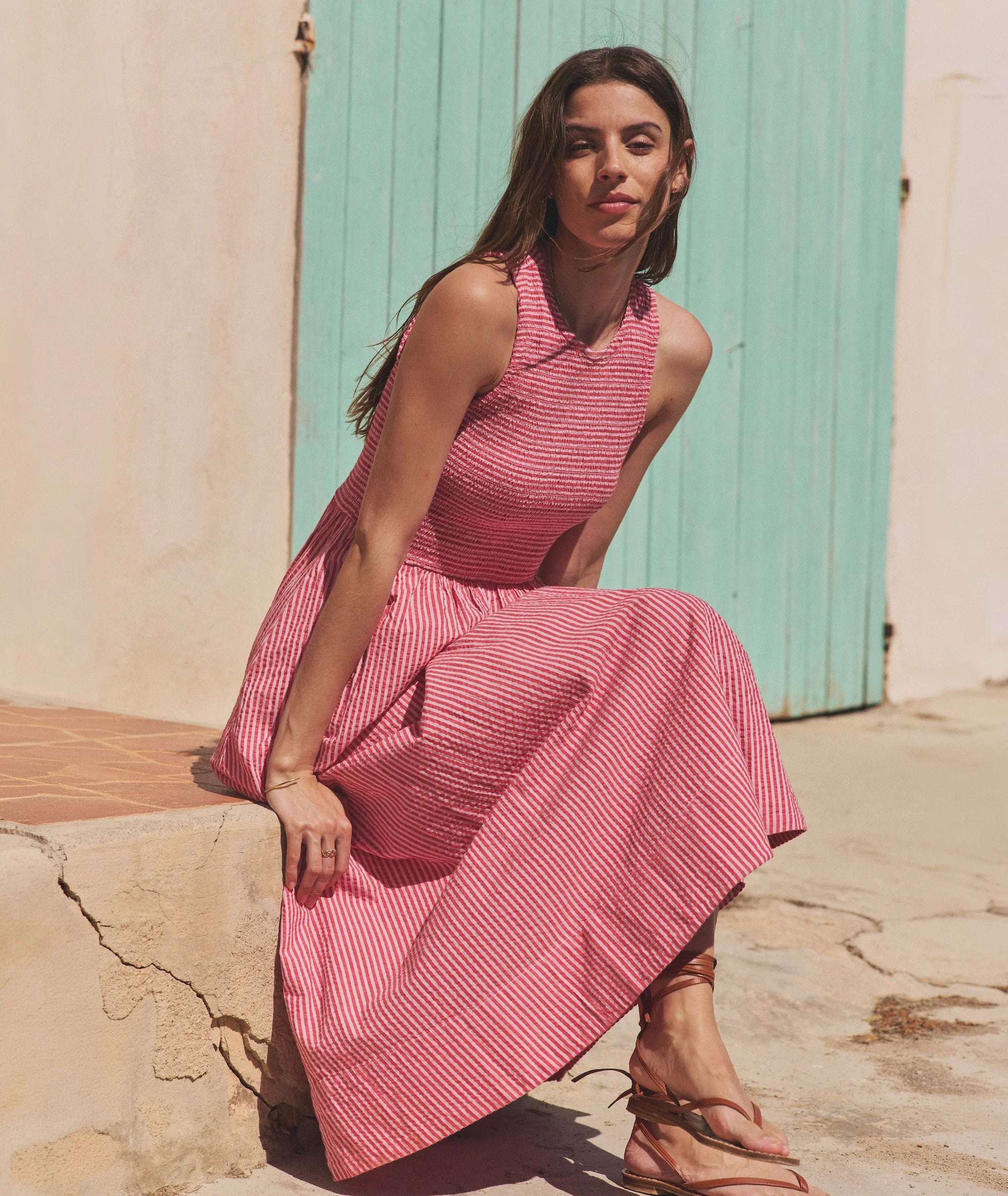 Darcy Seersucker Maxi Dress - Pink Stripe