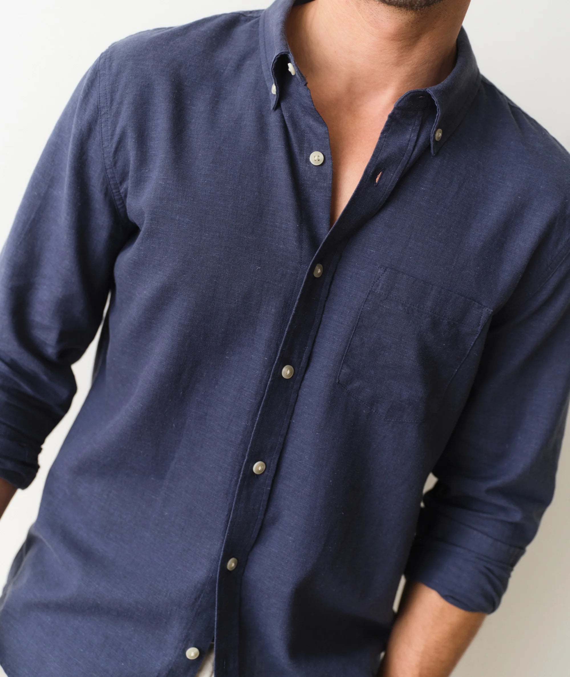 Better-Than-Linen Long Sleeve Shirt - Navy