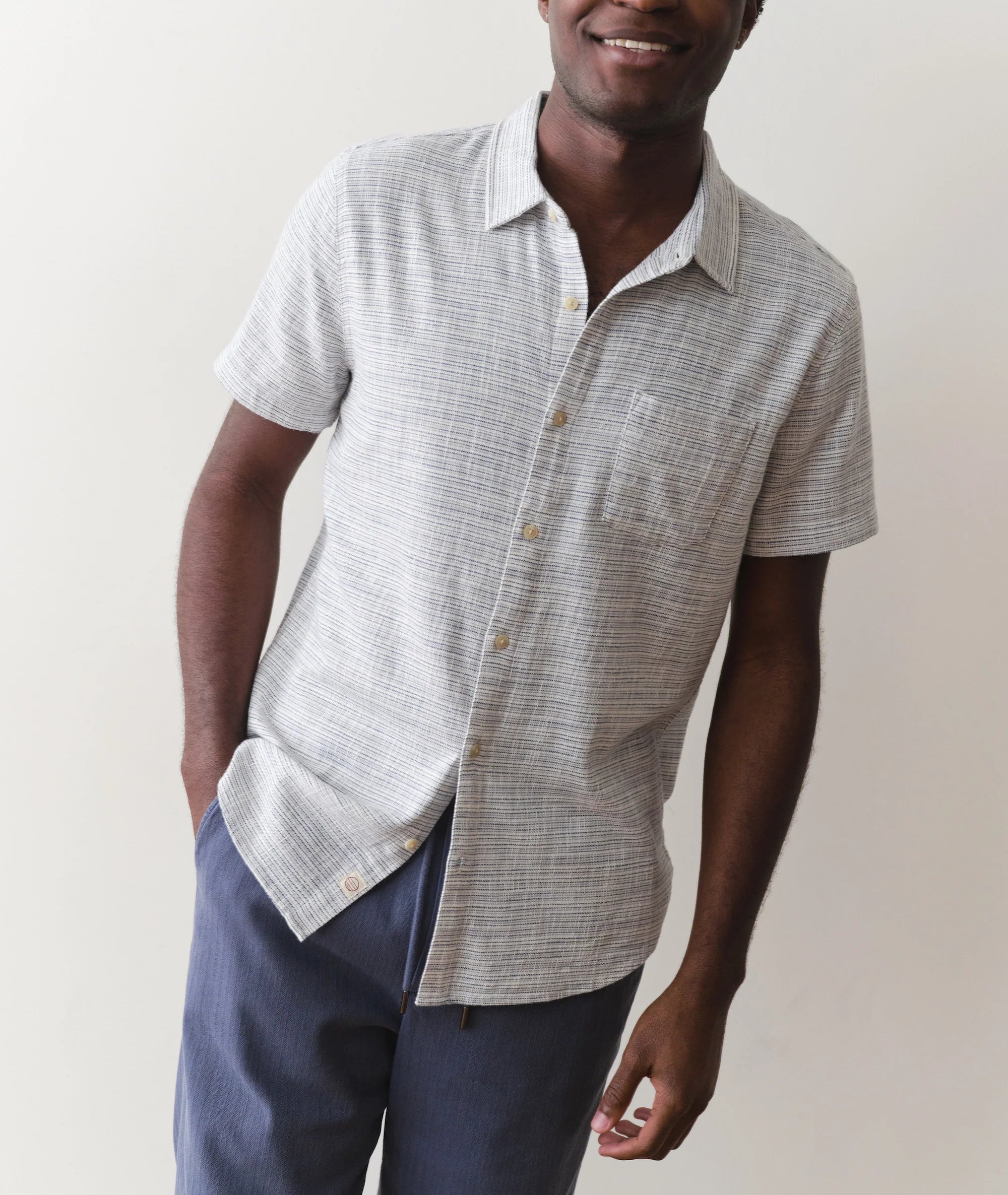 Classic Stretch Selvage Shirt - Blue Mini Stripe