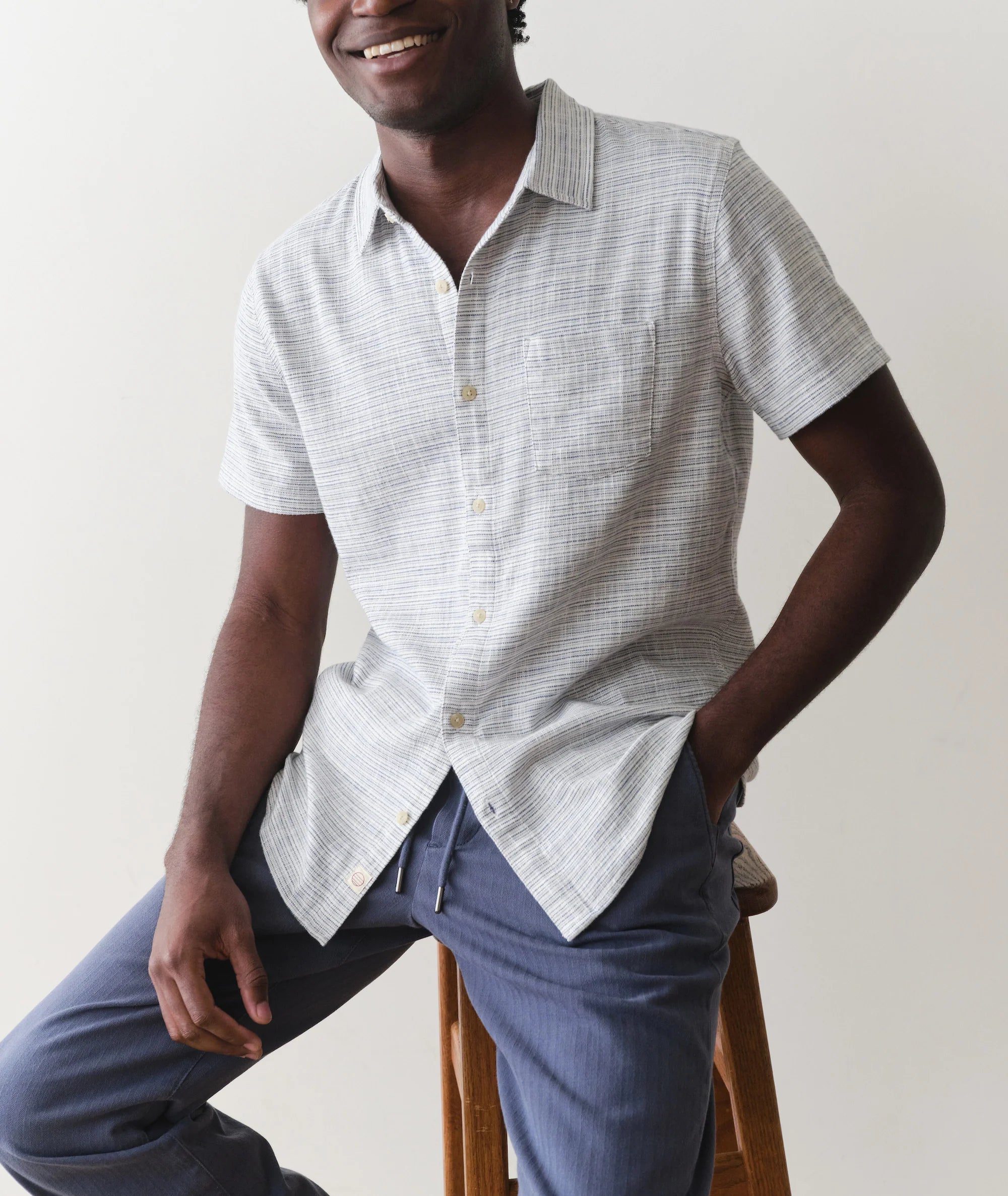 Classic Stretch Selvage Shirt - Blue Mini Stripe